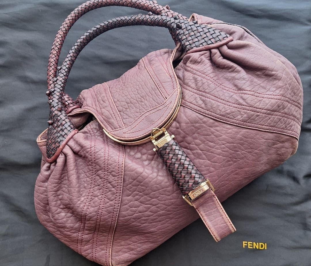 Fendi Spy Bag Purple Leather Braided Handle Champagne Gold Hardware Authentic