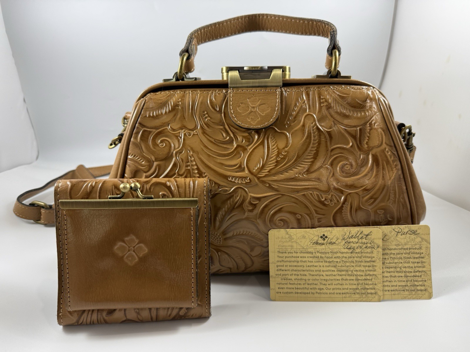 Patricia Nash P384244 Gracchi Biscuit Embossed Leather Satchel +Wallet +Dust Bag