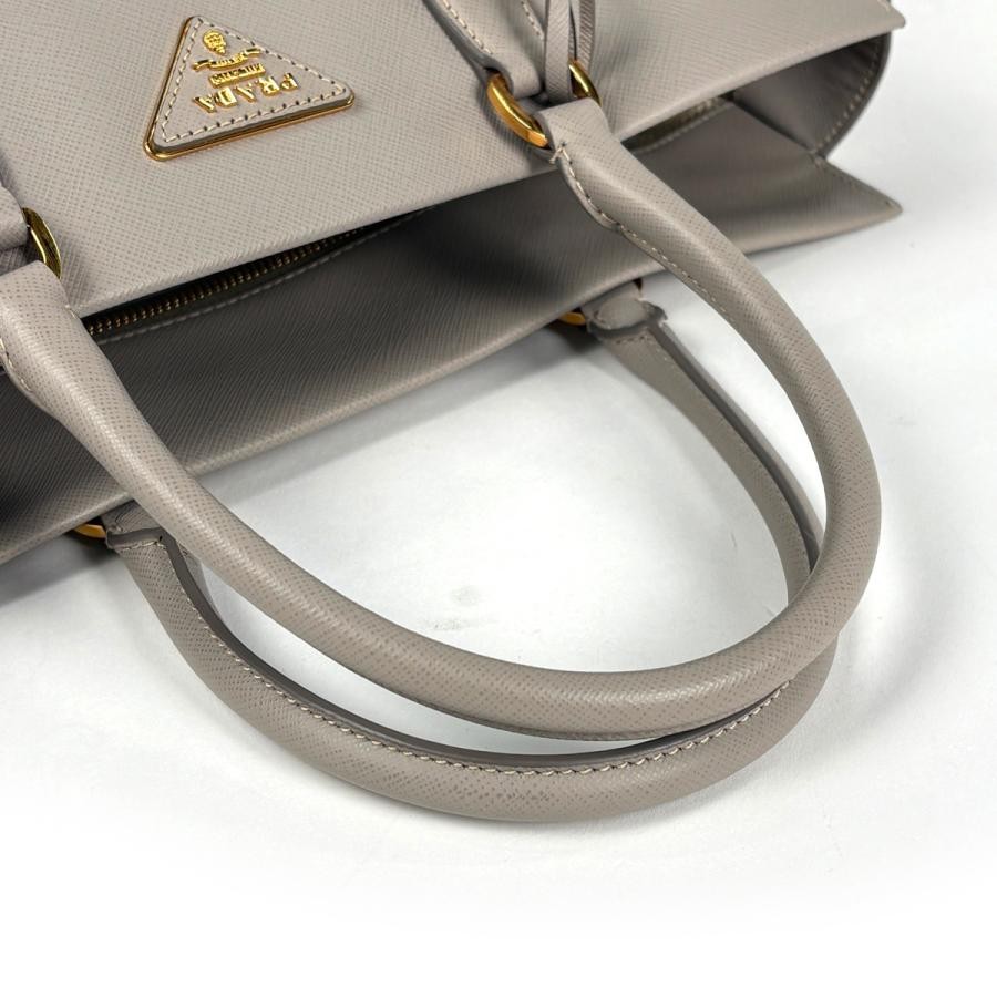Prada Logo Plate 2WAY Saffiano Light Gray Tote Bag #BS524