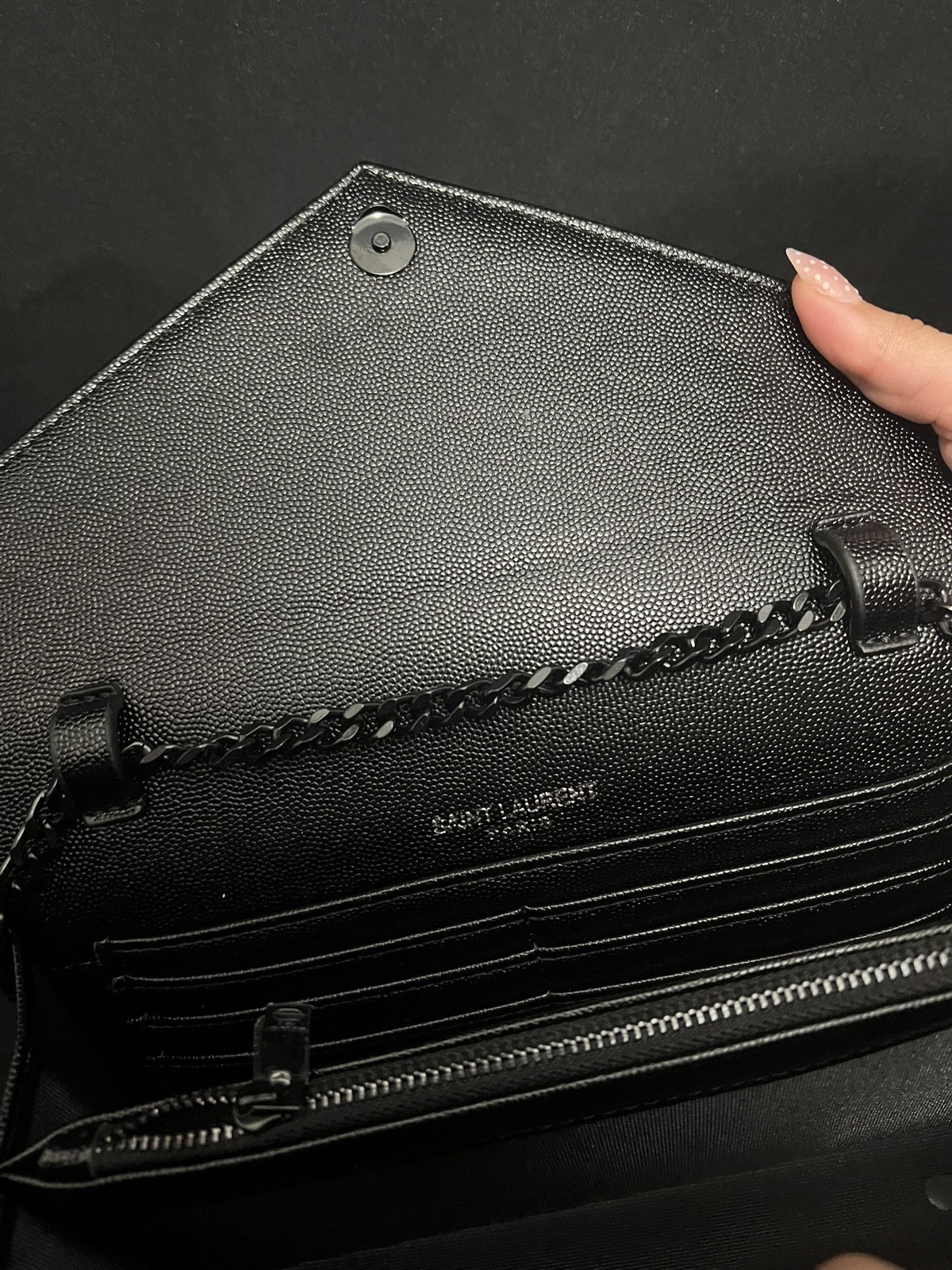 Saint Laurent YSL Quilted Chevron Envelope Shoulder Bag black, black Chain Strap