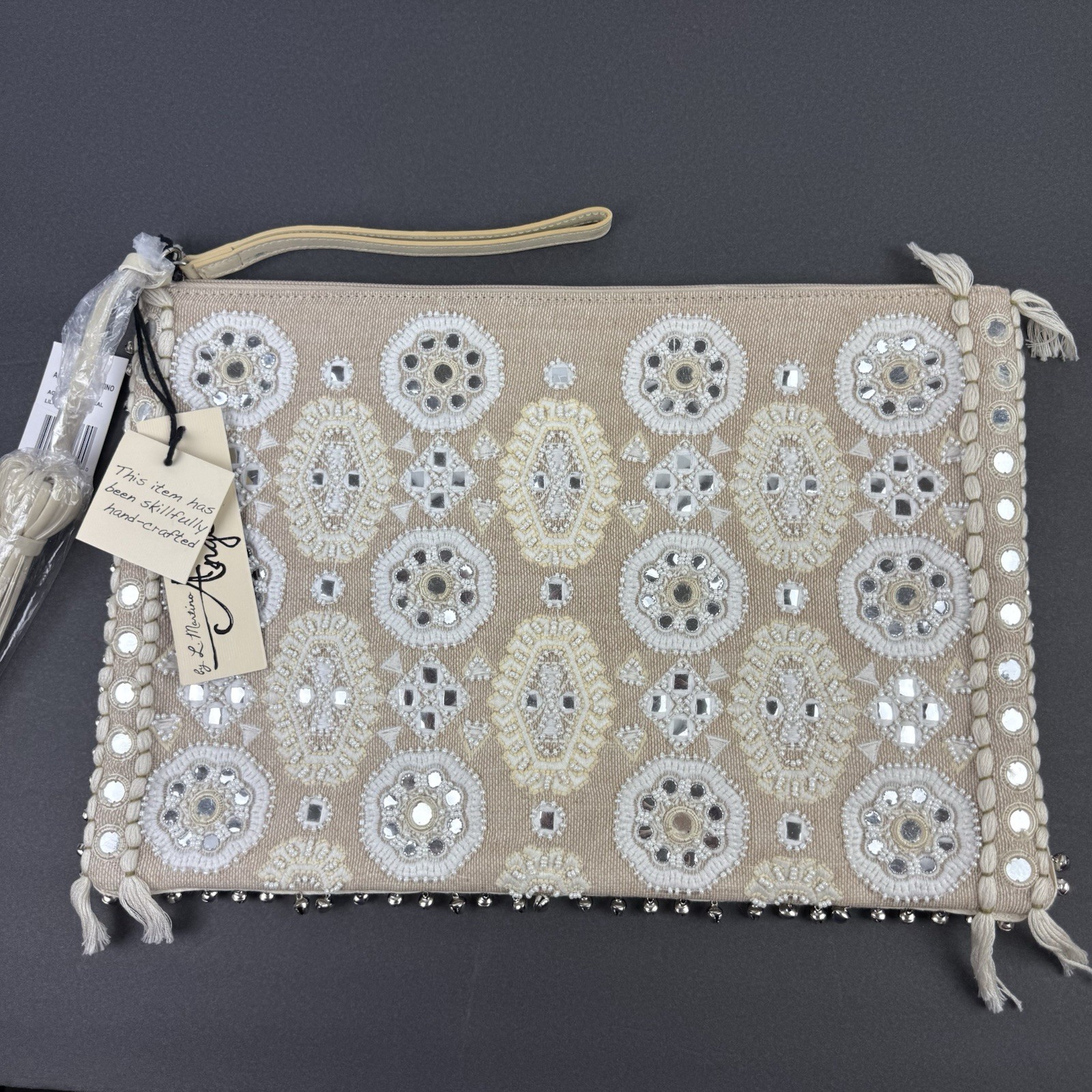 Angel By L. Martino Clutch Jeweled Crystal Sparkly Tassel Boho Moroccan Glam NEW