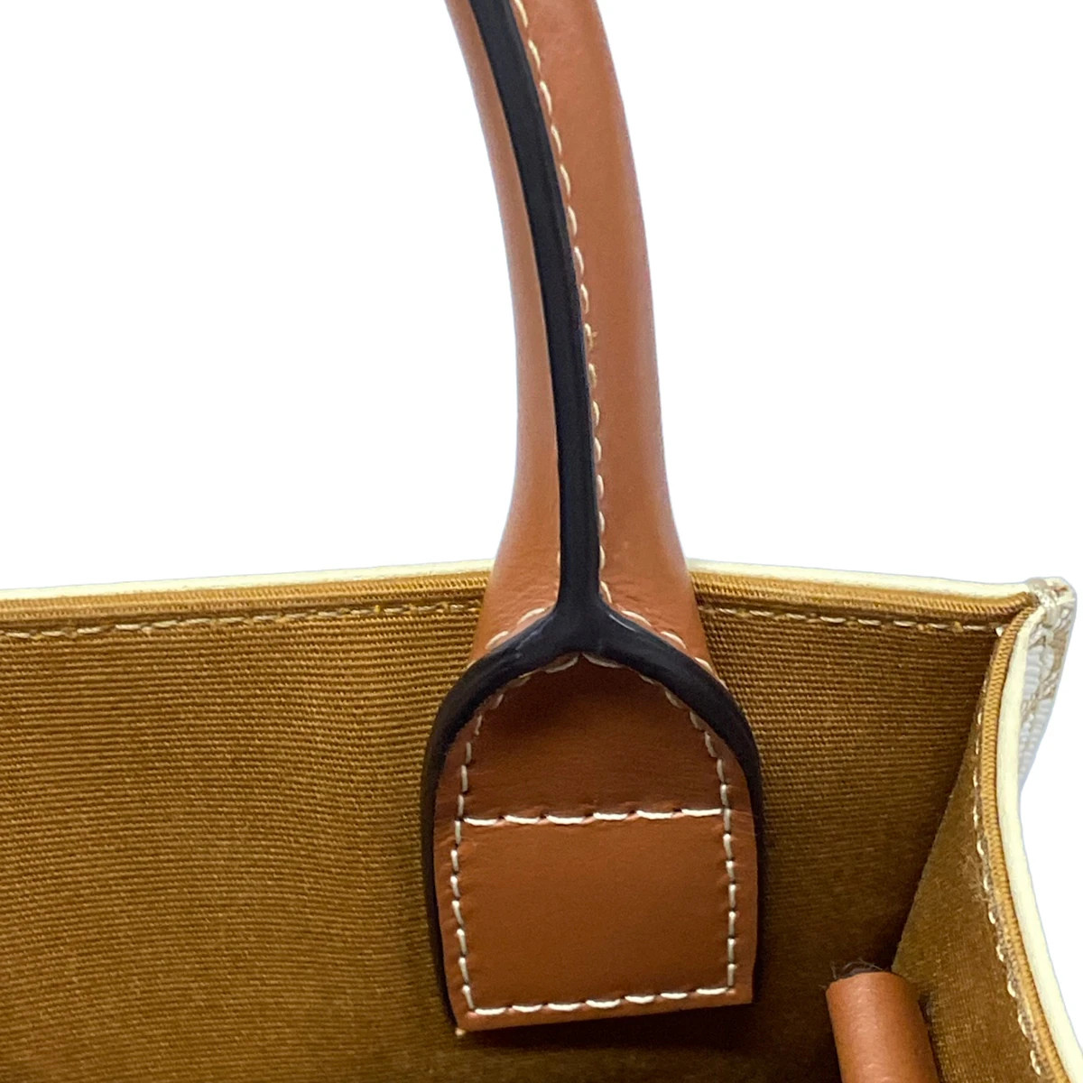 CELINE Mini Vertical Cabas Brown Cream Triomphe Canvas Calf Skin Tote Bag