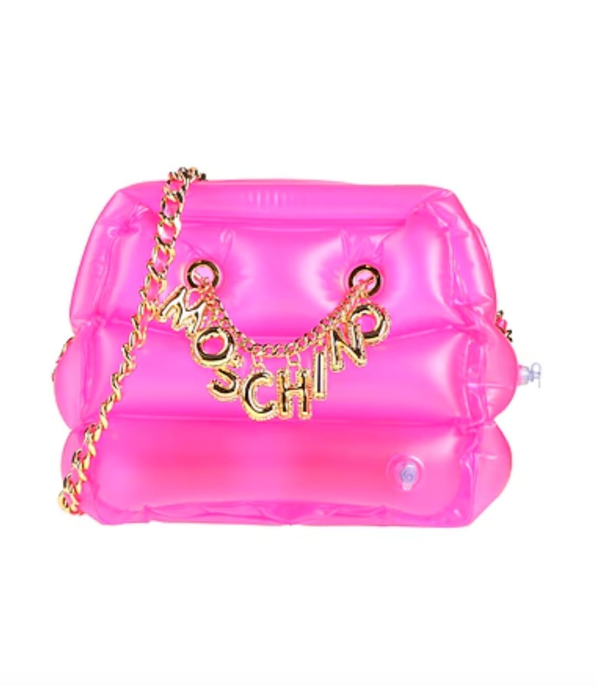 SS23 Moschino Couture Pink Inflatable Crossbody Bag with Logo Charm & Chains