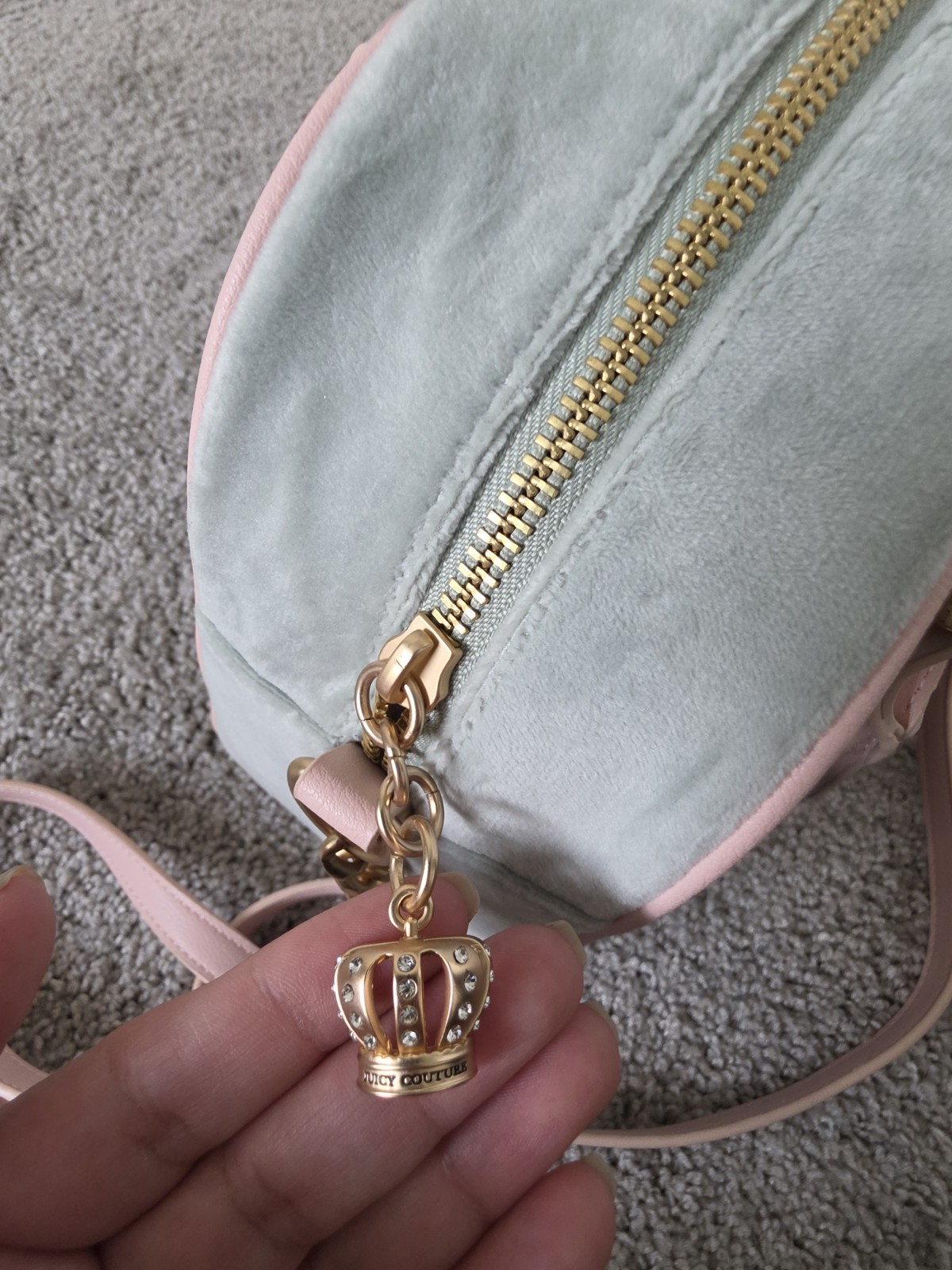 Juicy Couture New Love Chapter Satchel Green Pink w/ Pouch Charms Strap