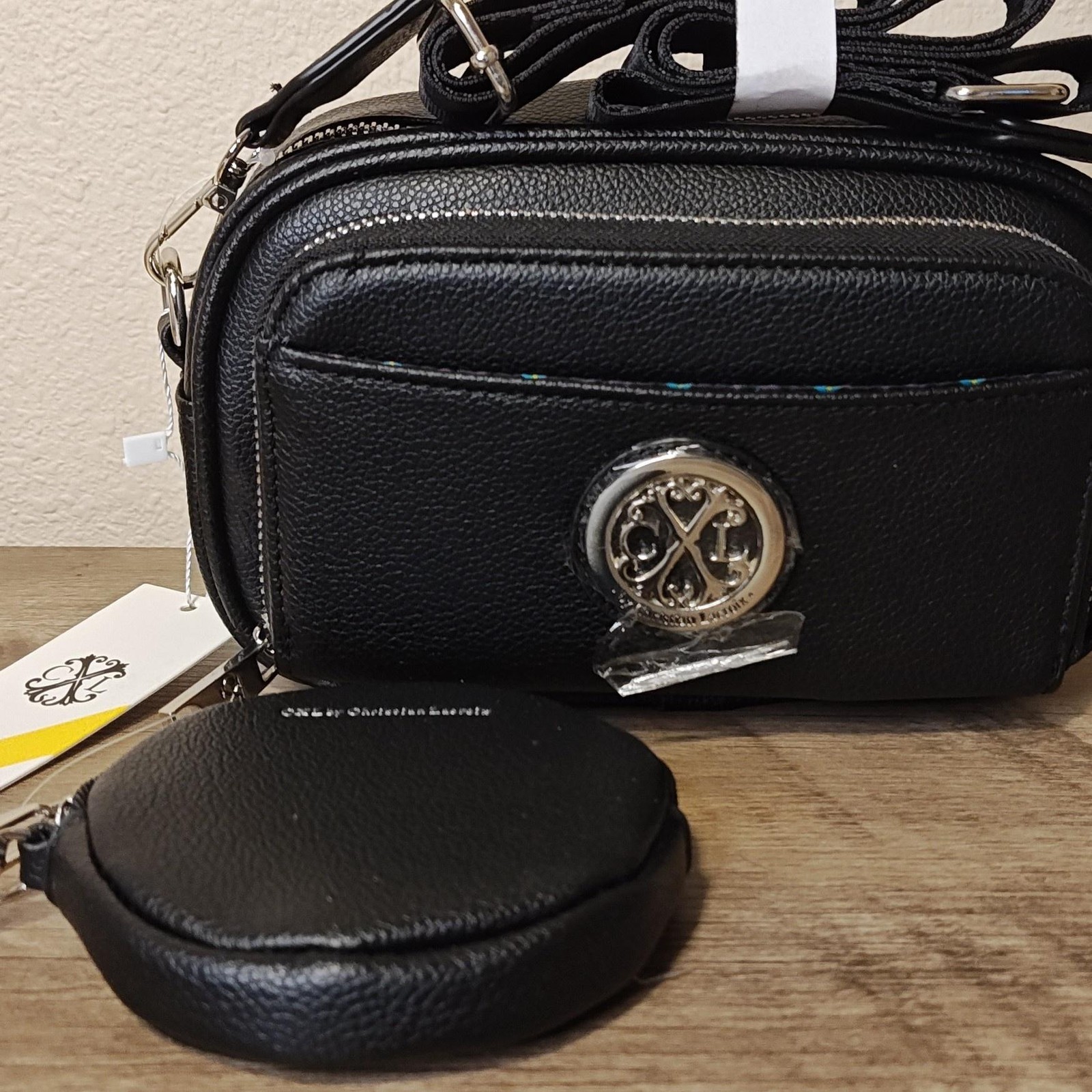 CXL by Christian Lacroix Camera Bag Womens Black Eve Pebble Detachable Mini Zip