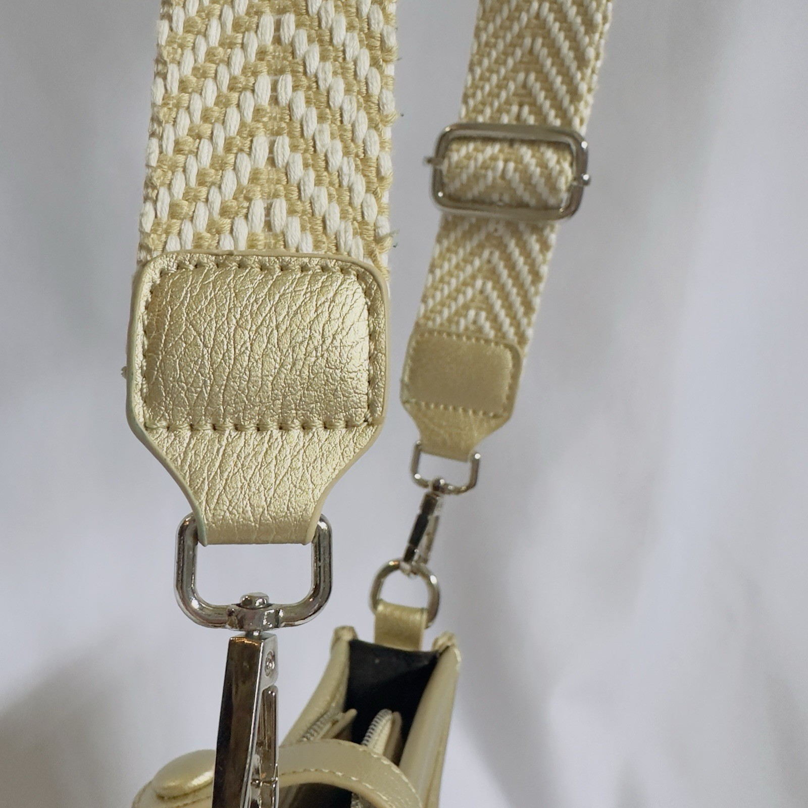 Light Metalic Gold Crossbody Bag Detachable Cloth Strap Pebbled Zipper 2 Pockets