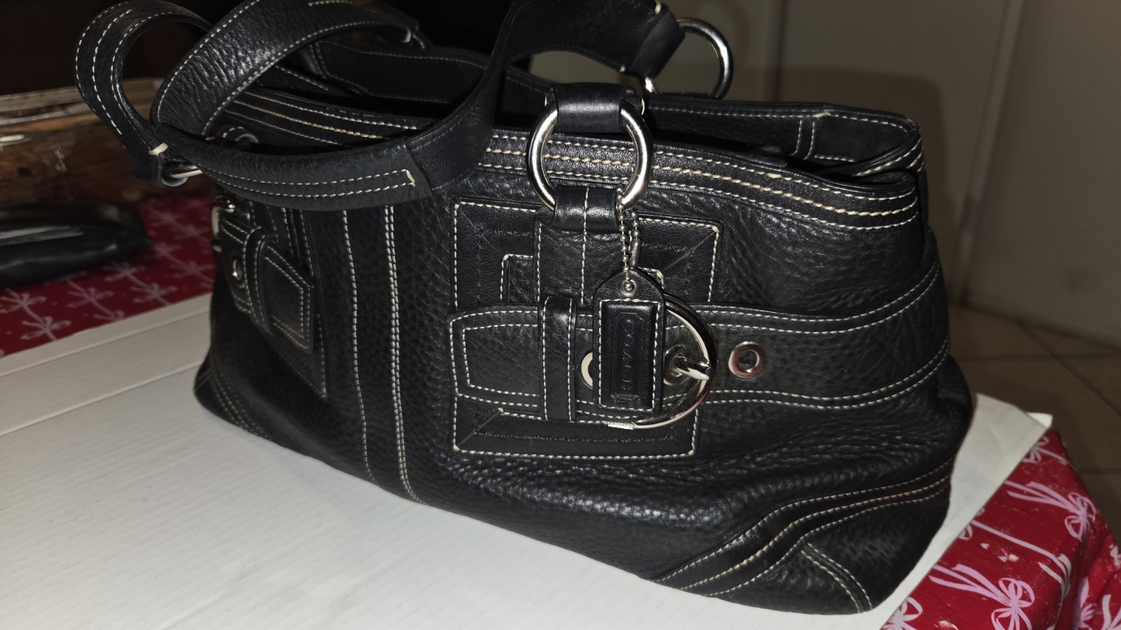 Coach vintage Hampton blk pebbled leather satchel w/silver tone hardware 2004