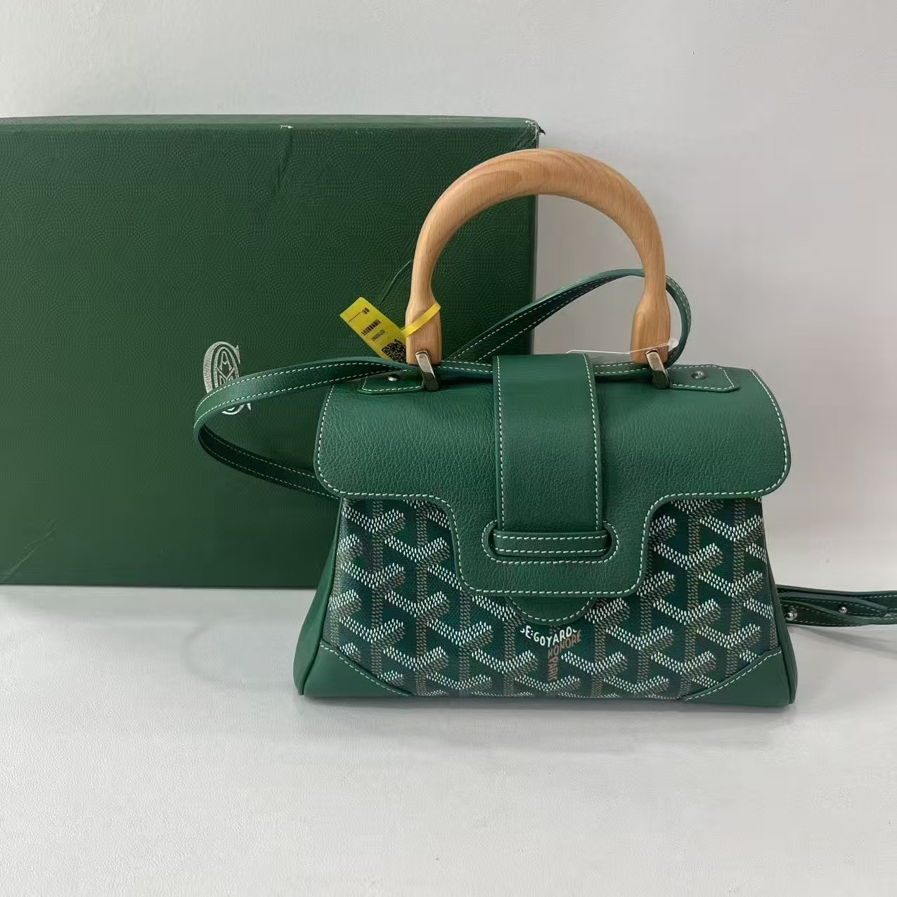 Goyard Saigon Souple Mini Bag Green Canvas Leather Shoulder Purse Auth.