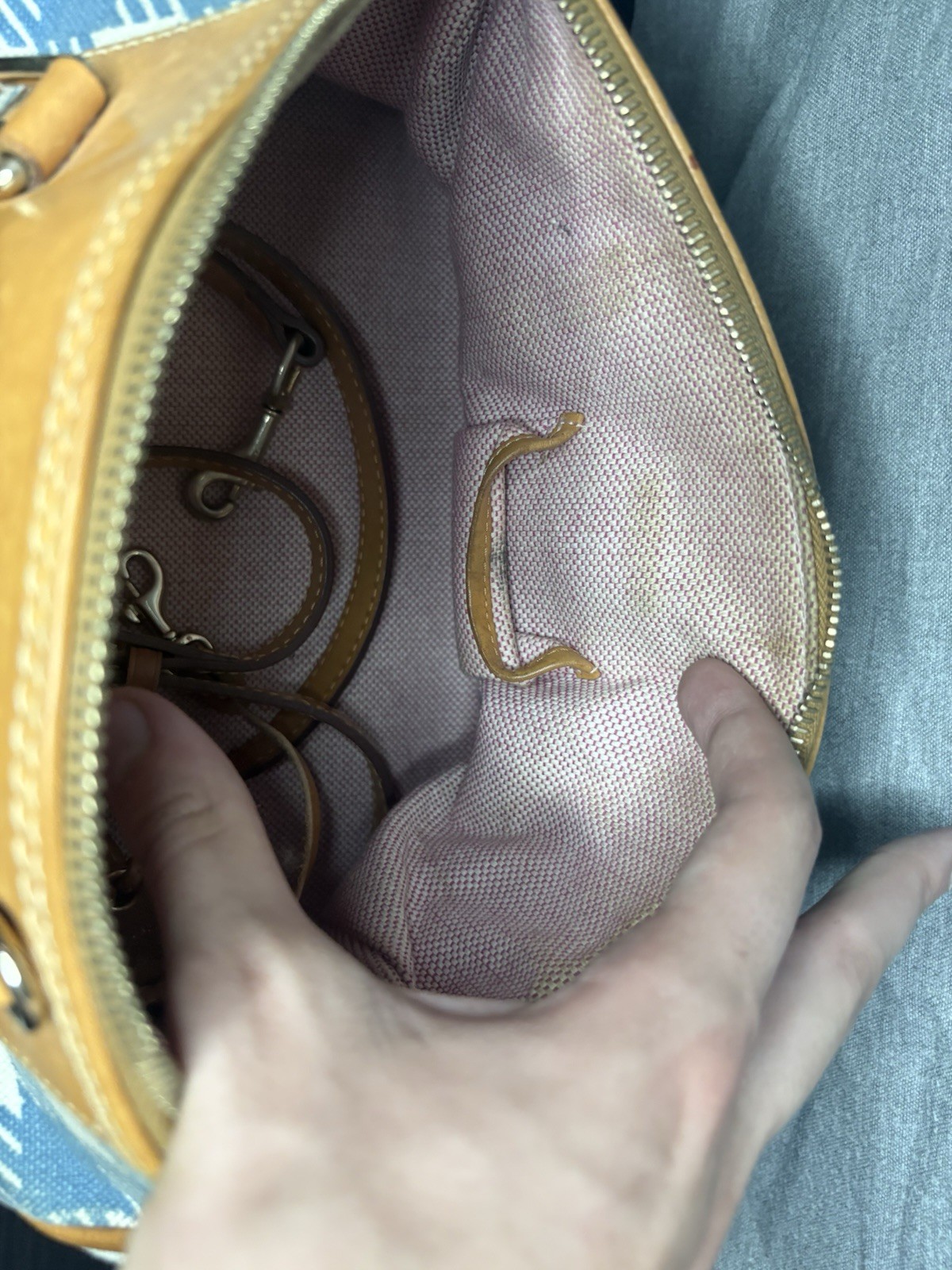 Dooney & Bourke Blue/White Plaid Satchel, Zip Tassel, Detachable Strap