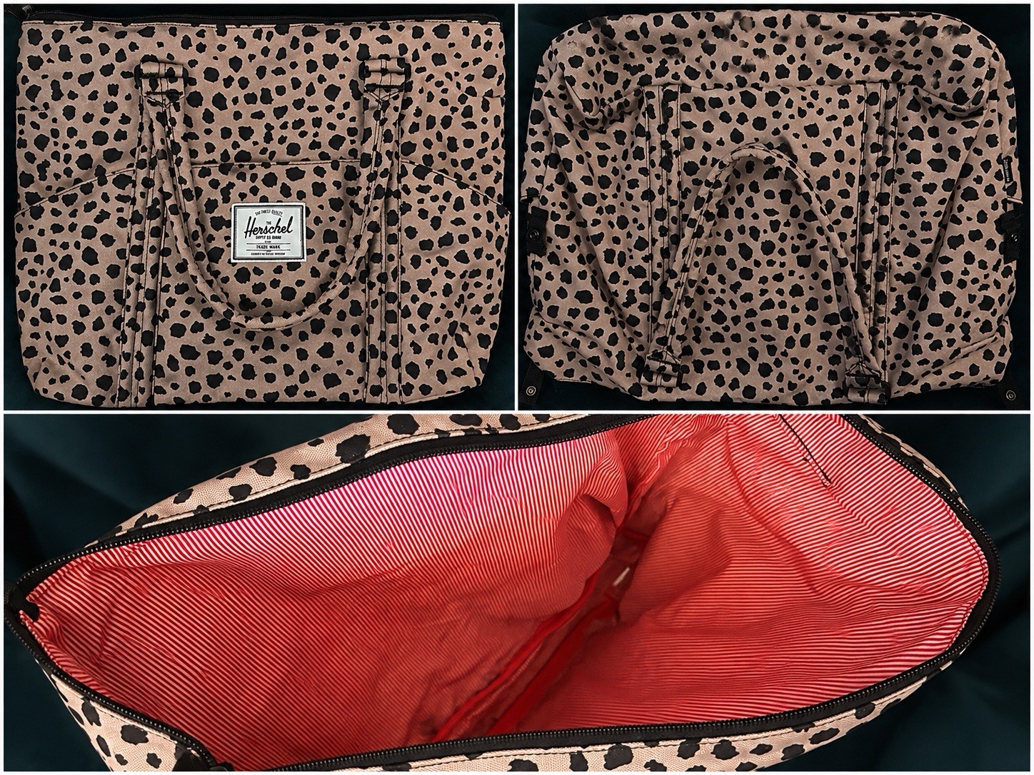 Herschel Supply Co Black Label Leopard Cheetah Weekender Tote Travel Bag Large