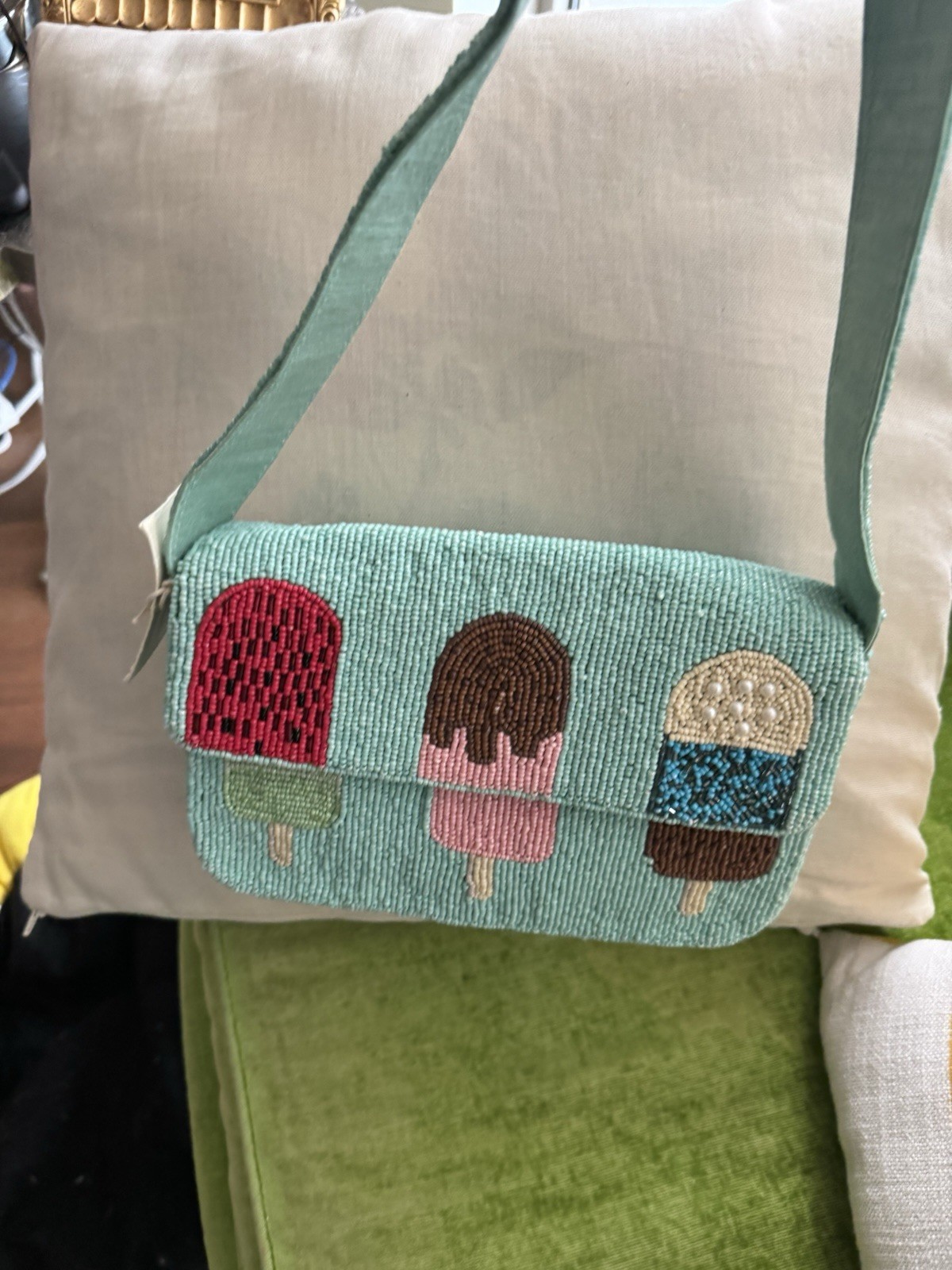 Mint Green Beaded ice Cream Bag NWT