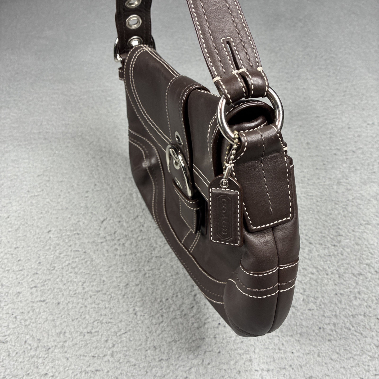 Vintage Coach Soho Y2K Leather Buckle Flap Shoulder Bag Brown Purse F10910