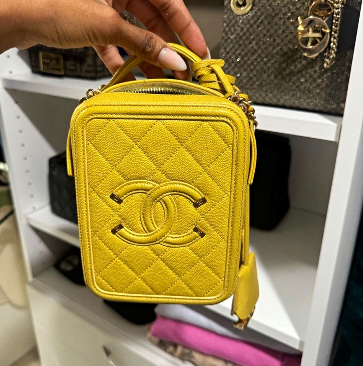 Chanel Yellow Quilted CC Vanity Bag