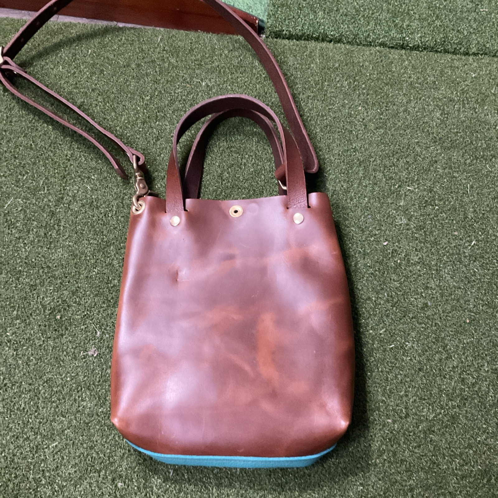 Rare Howl + Hide Made USA Leather Teal Brown Carry Bag Shoulder