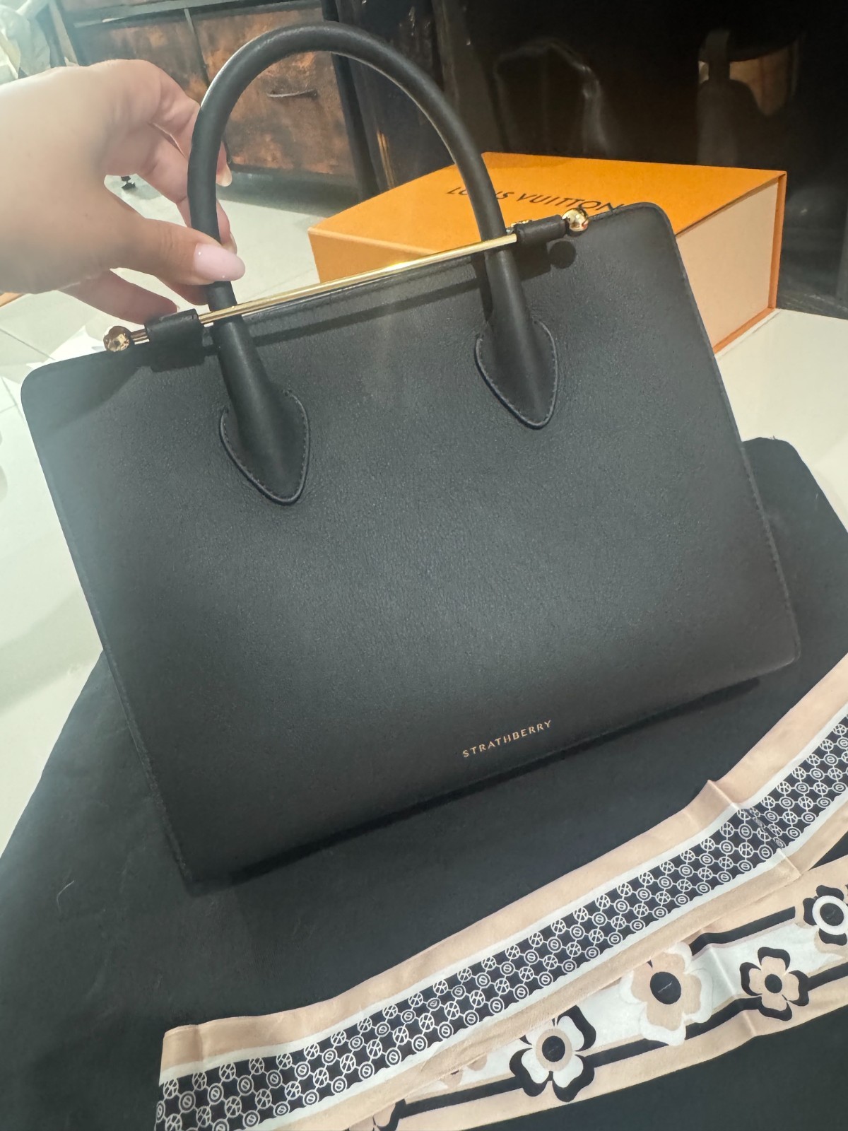 Strathberry Leather Black Midi Handbag – Excellent Condition