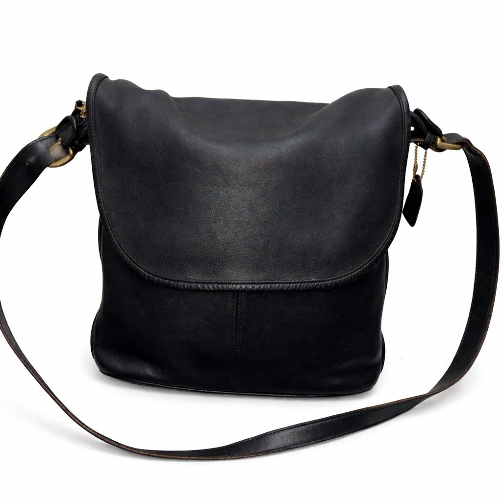 Coach Vintage Whitney Bag 4115 Black Leather Flap Crossbody 1990s USA