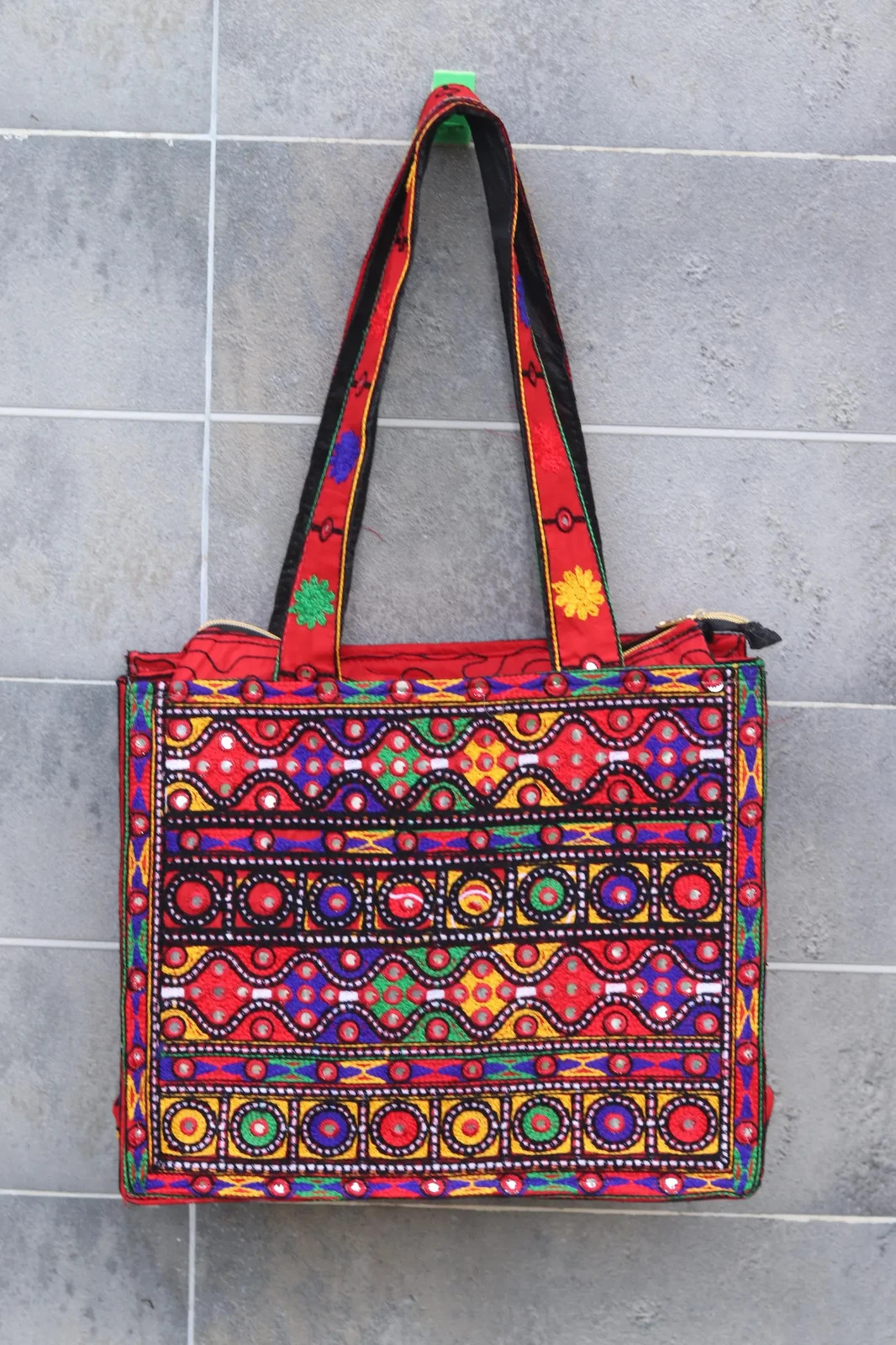 Handmade Embroidered Sindhi Tote Bag, Pakistani Ethnic Shoulder Boho Festival Ha