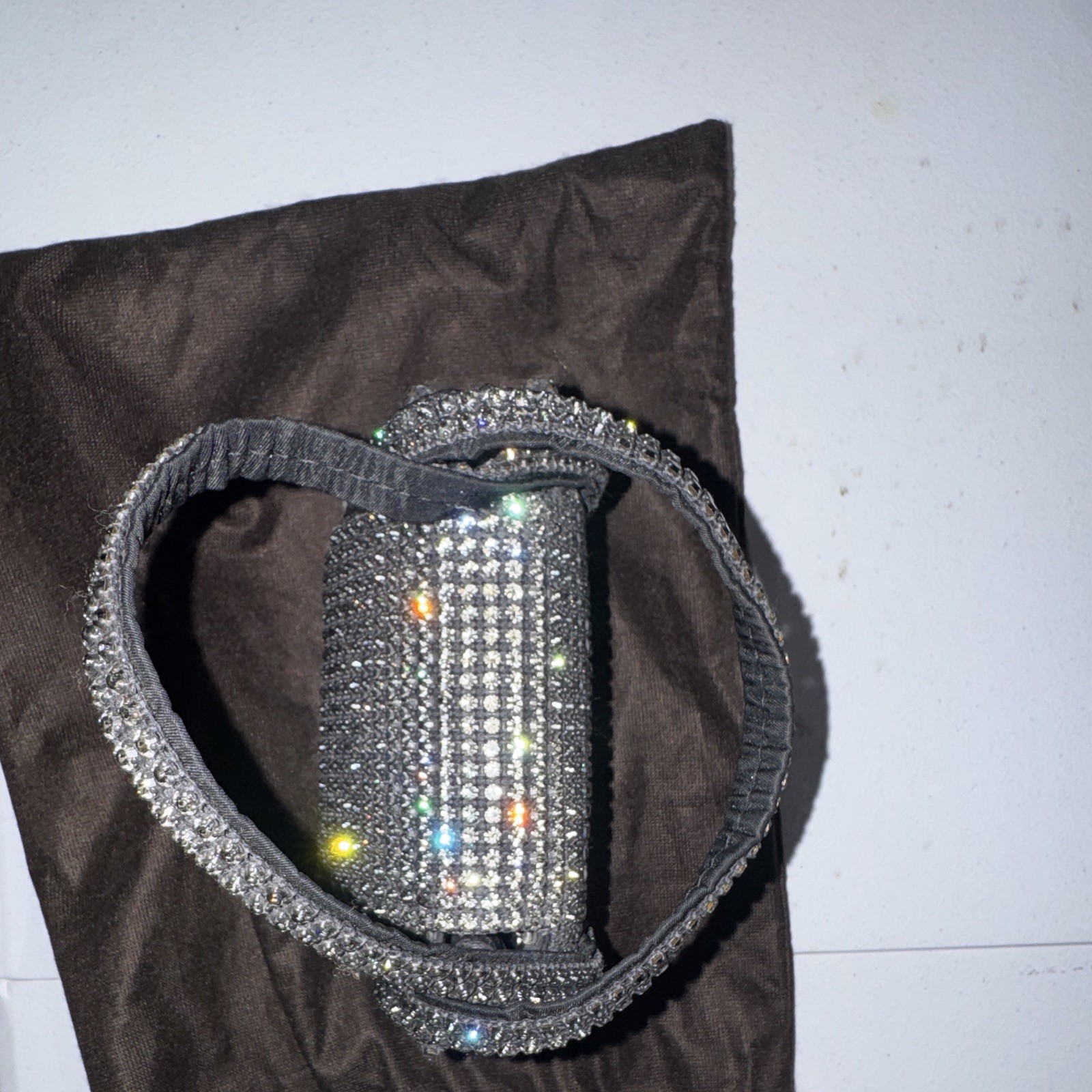 Silver Solid Rhinestone Mini Top Handle Bag Chain Strap, Magnetic, Dust Bag