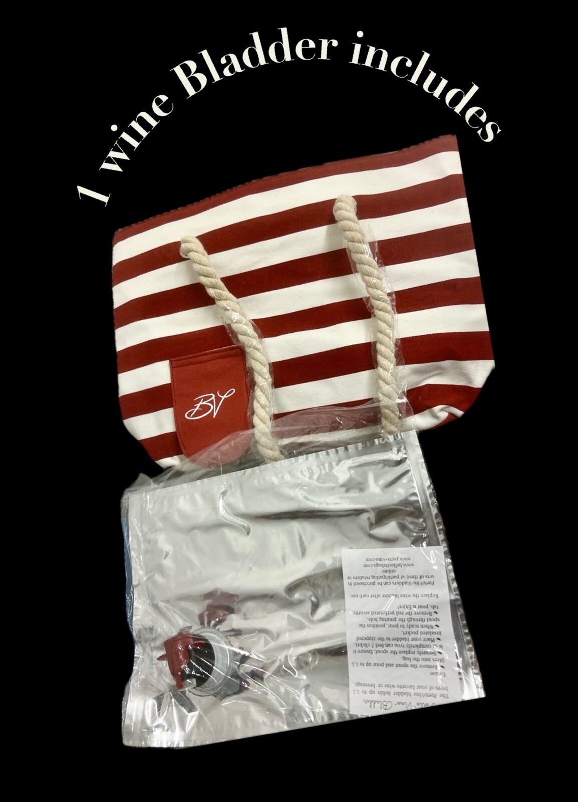 A Canvas Tote /Bag Purse Red & White Canvas * Hidden Spout & Wine Bladder