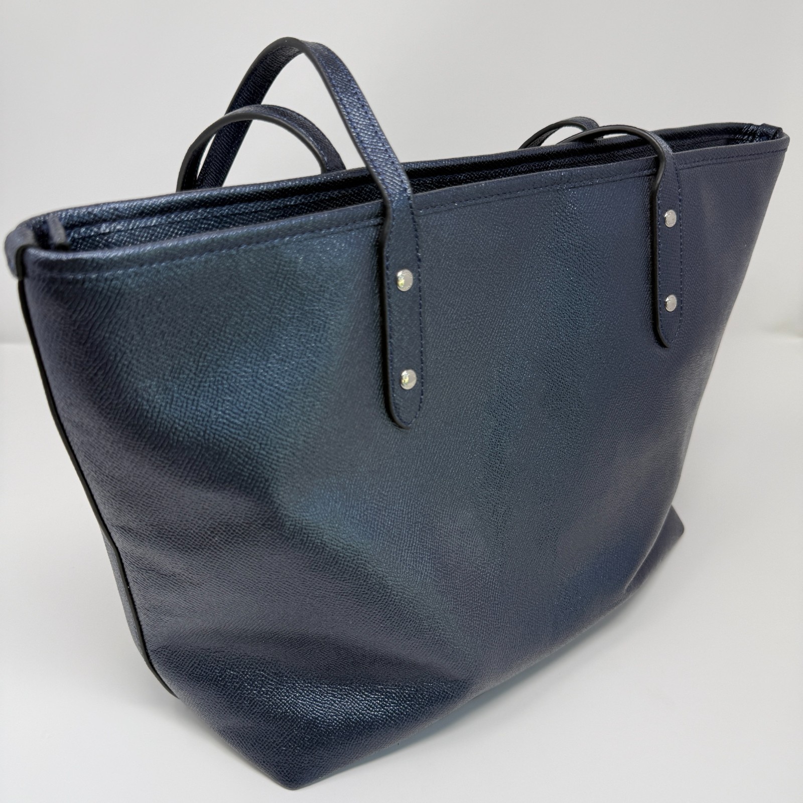Coach City Zip Top Leather Tote Shoulder Bag Metallic Blue Style 27515