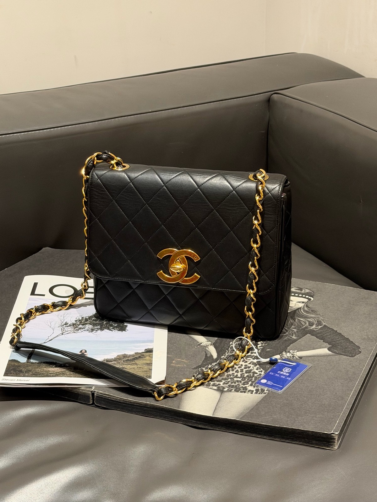 Chanel Vintage Classic Flap Normal Size Black Calfskin Leather Shoulder Crossbod