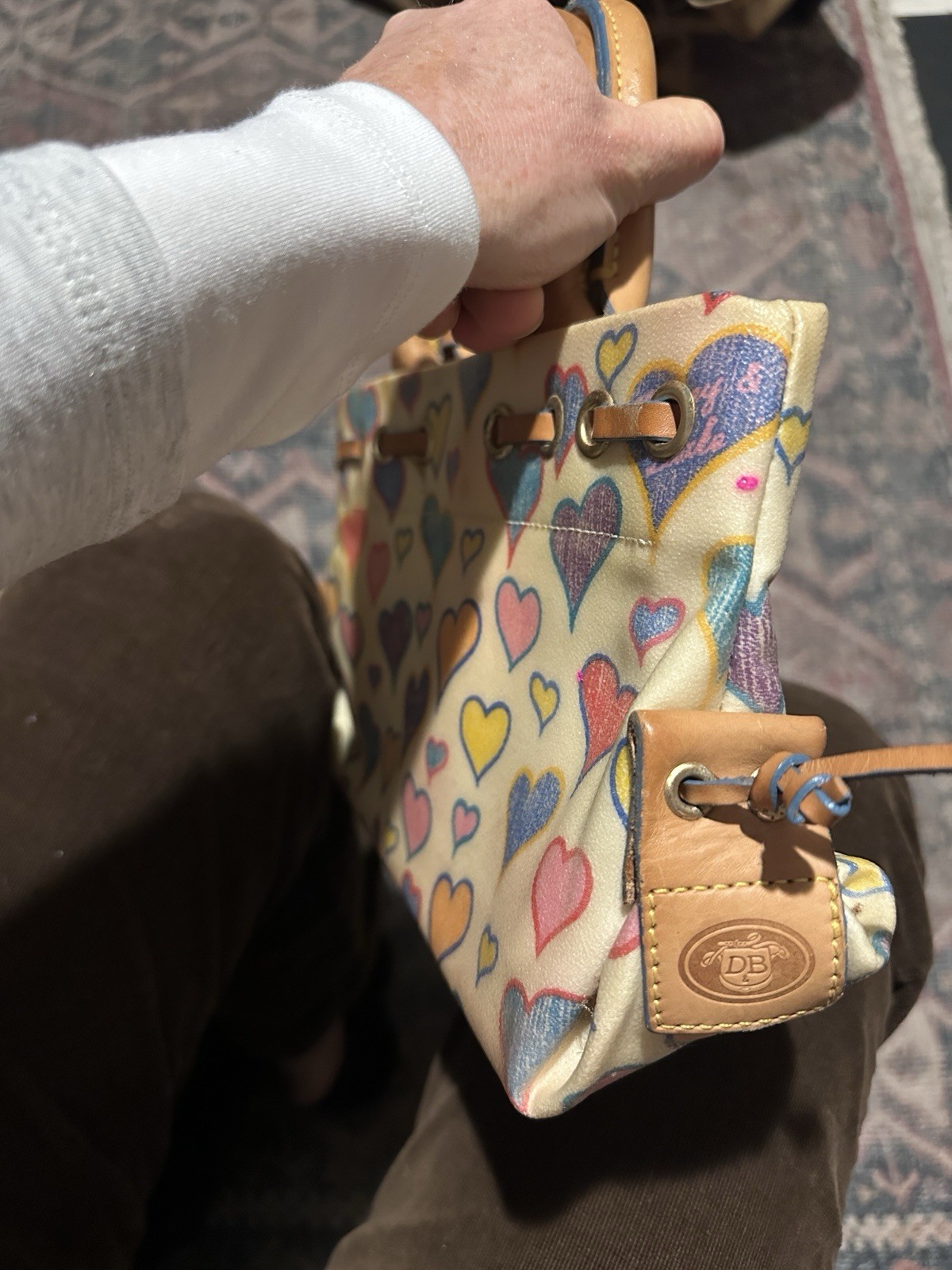 Y2K Dooney & Bourke Purse Rainbow Monogram CanvasLeather Handbag Heart Charm