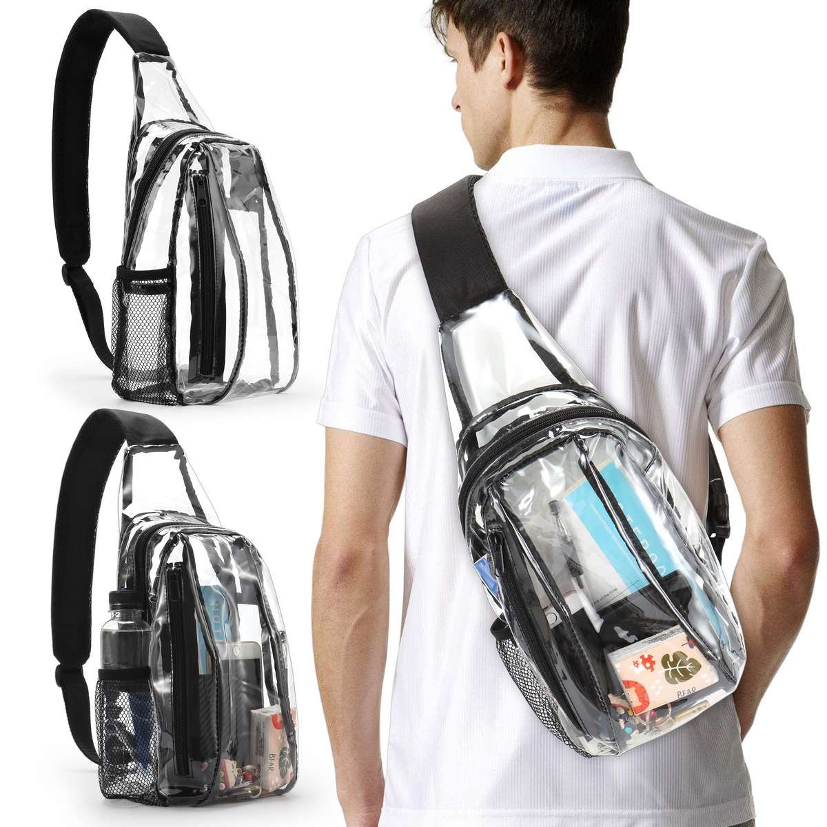 Men Women Clear PVC Shoulder Crossbody Transparent Waterproof Backpack Chest Bag
