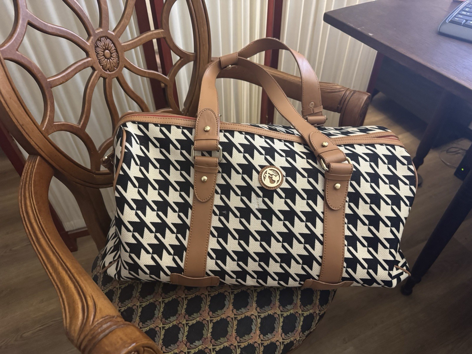 Spartina 449 Large Ivory & Navy Linen Daufuskie Island Barrel Duffel