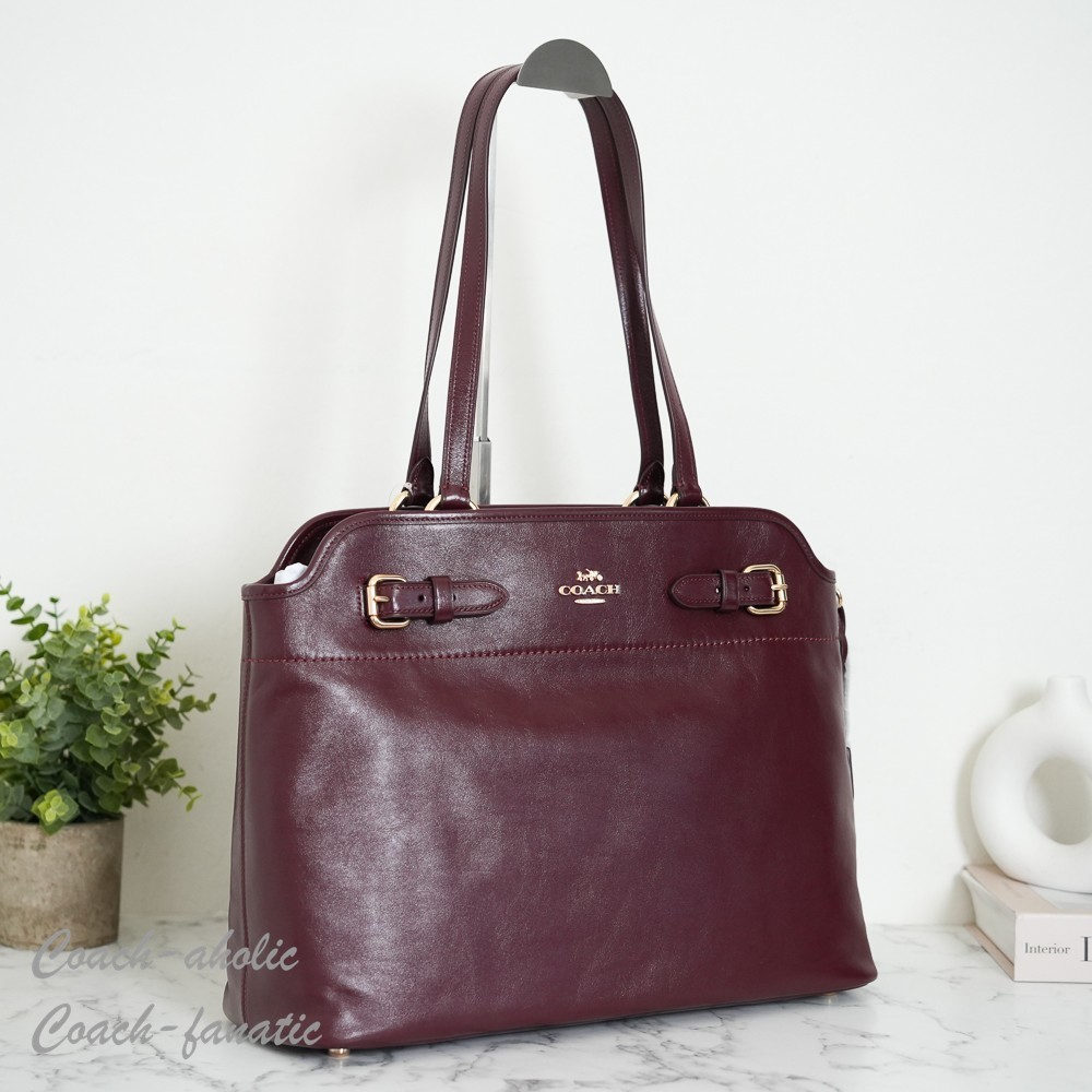 COACH CCZ07 Easton Tote Bag in Shiny Smooth Leather Gold/Dark Wine NWT