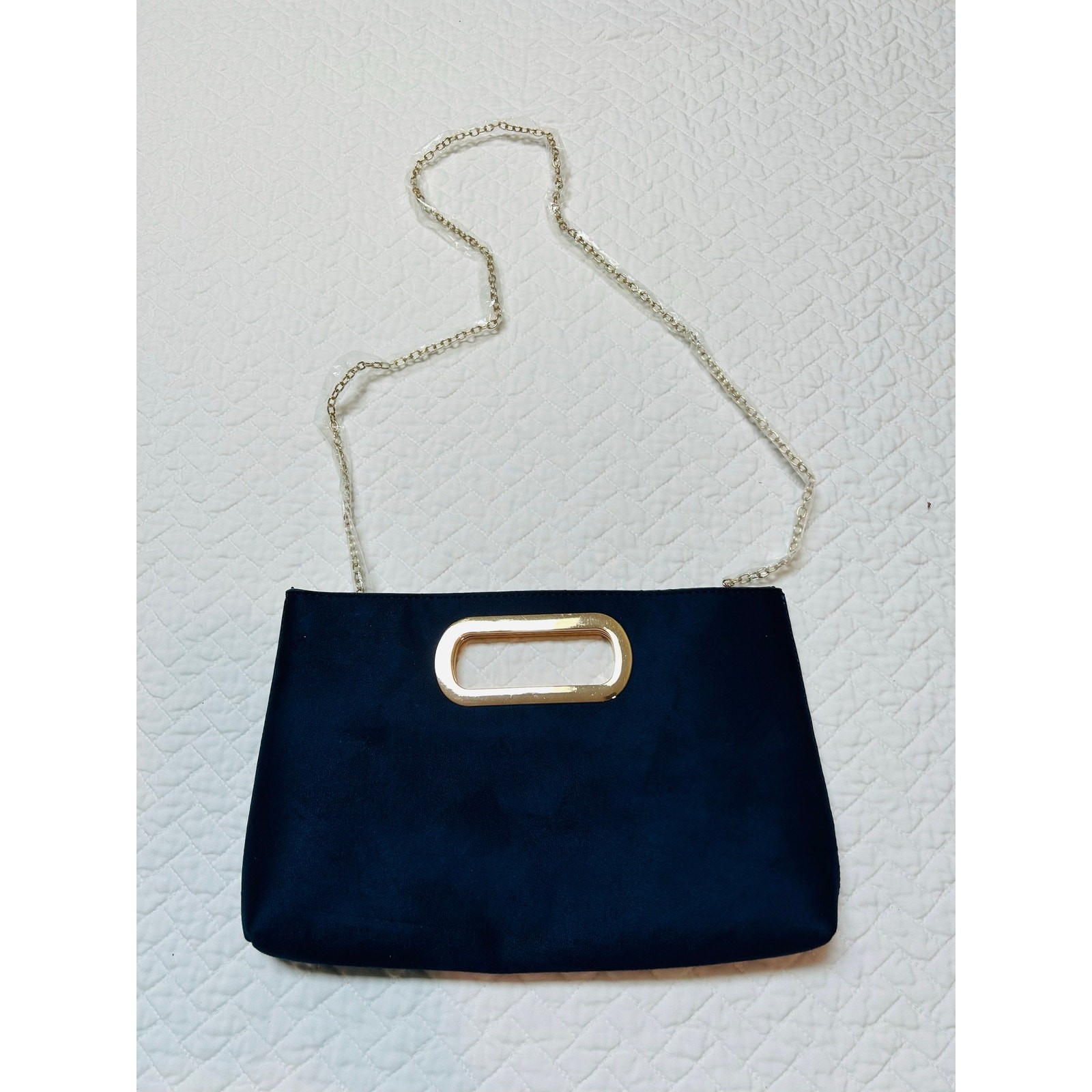 JNB Navy Blue Faux Microsuede Clutch /Purse- New – No Tags( Tiny Flaw-Scratch)