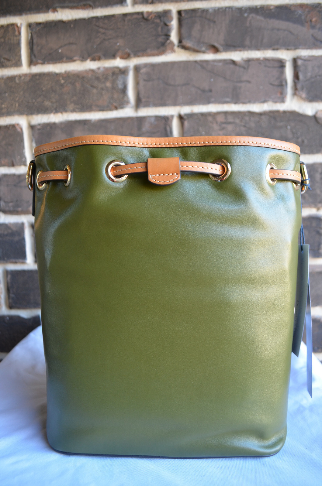 NWT $298 Dooney & Bourke WEXFORD Leather Drawstring Shoulder Bag olive green tan