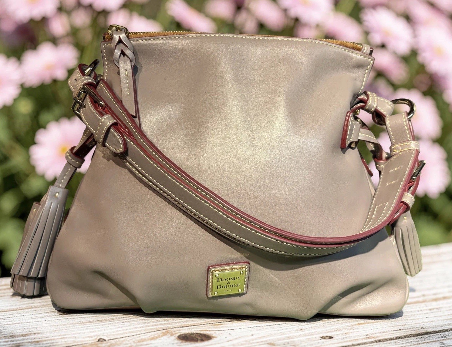 Dooney Bourke Elephant Gray Teagan Hobo Shoulder Bag Smooth European Leather