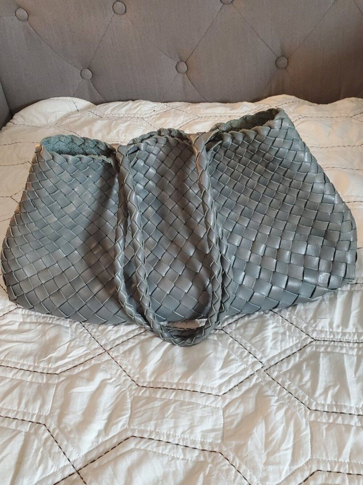 Braided woven leather bag