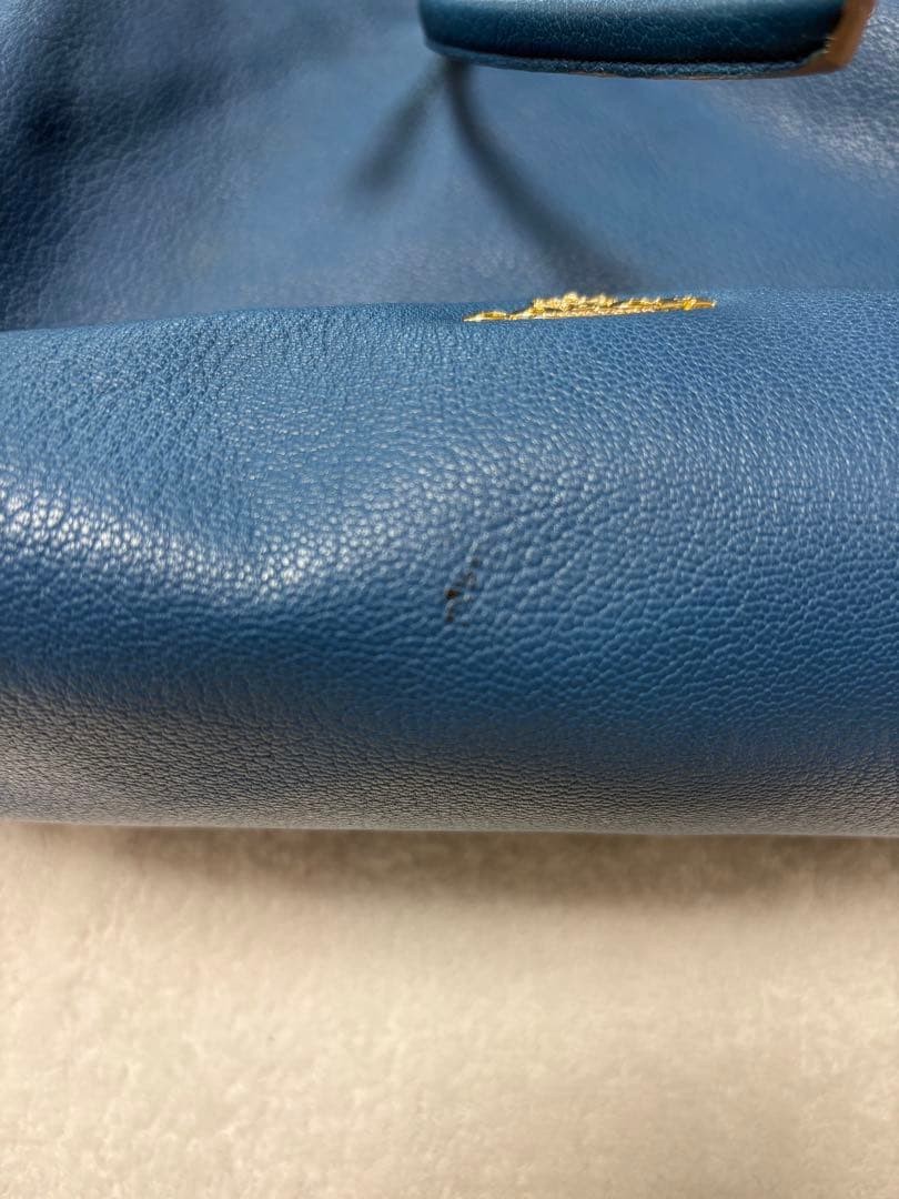 COACH Leather Shoulder Bag Drawstring Type Blue Navy