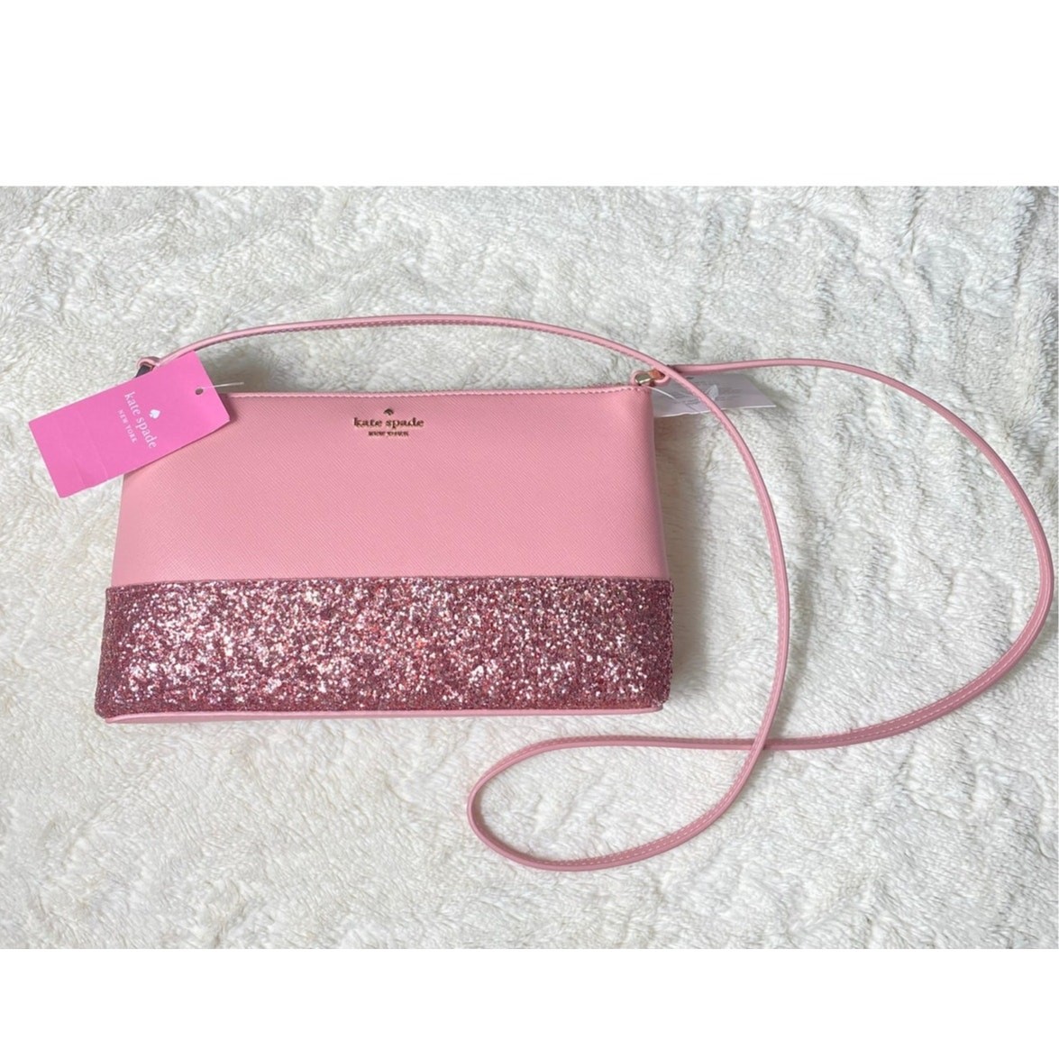 NWT KATE SPADE PURSE PINK GLITTER GRETA COURT CROSSBODY RAMEY BAG LEATHER