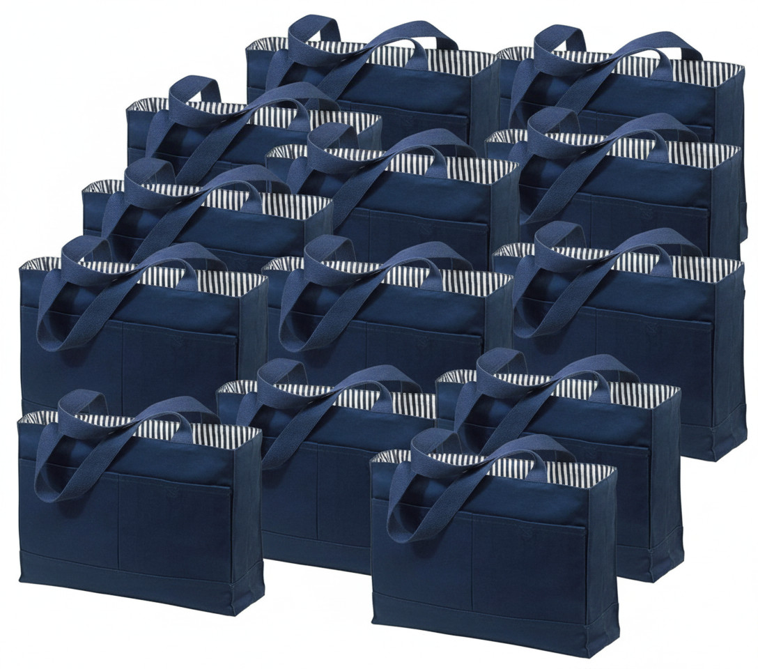 Crazy Deal lot of 10 100% Cotton Canvas Tote Bag Double Pocket Navy Port&company