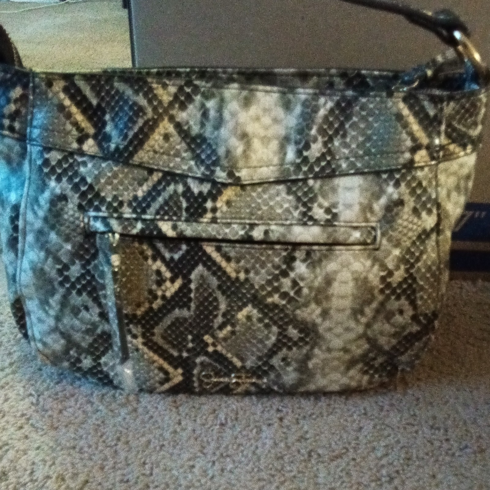 Big Buddha Gray Black Snake Print Shoulder Bag Zip Detachable Strap