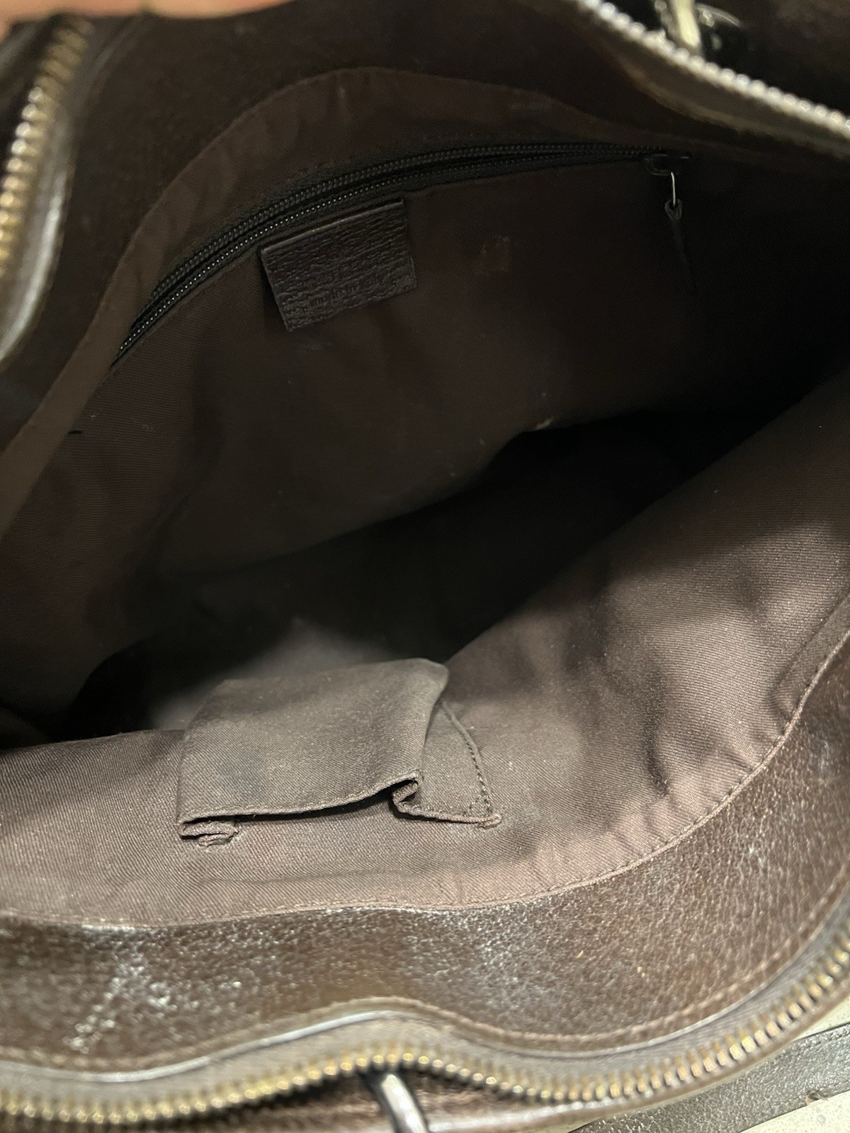 Gucci GG Monogram Zip Top Medium Tote Beige/Brown Leather Trim Inner Pockets