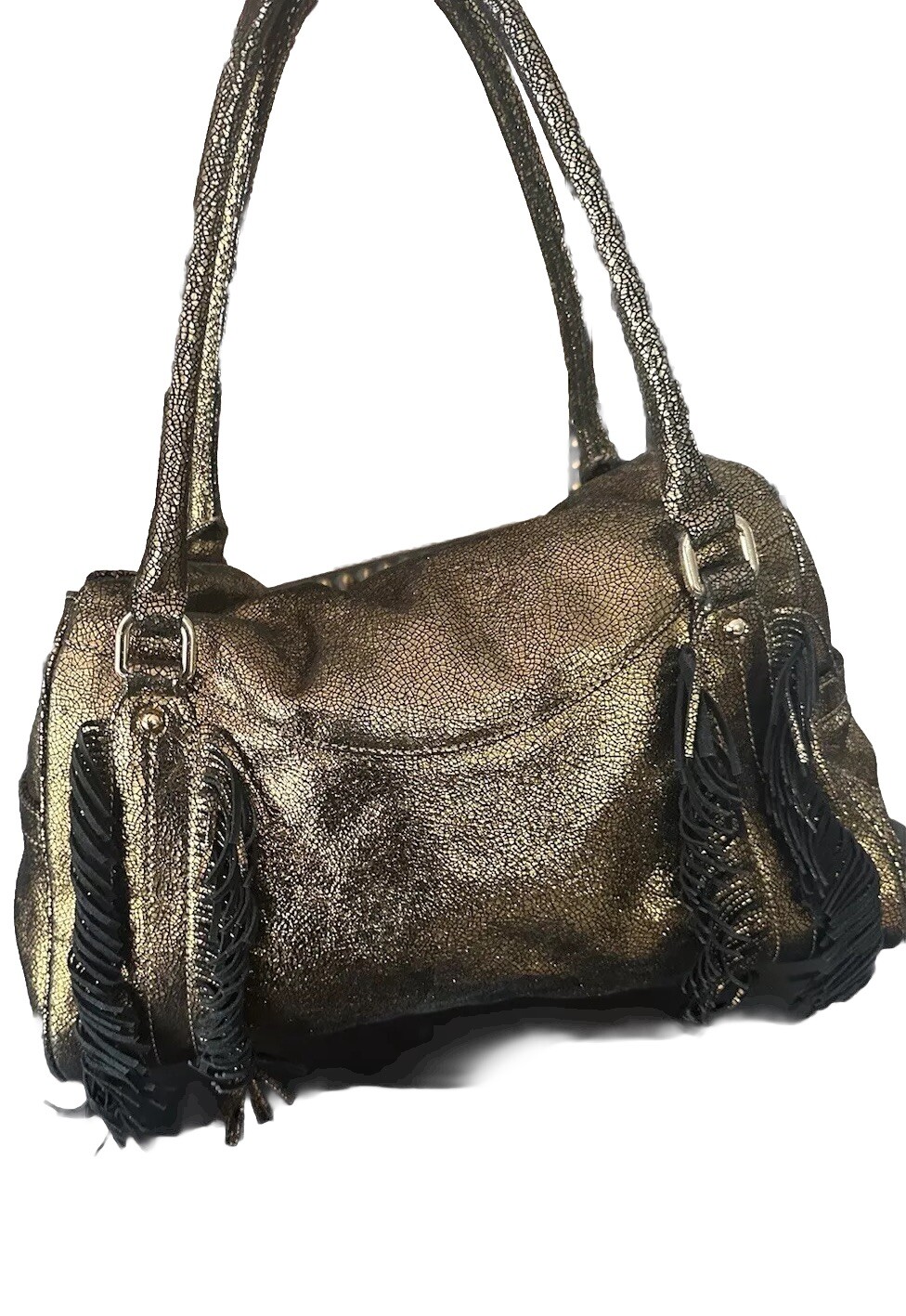 BOTKIER Gold Metallic Leather Trigger Front Flap Satchel Bag Handbag Purse