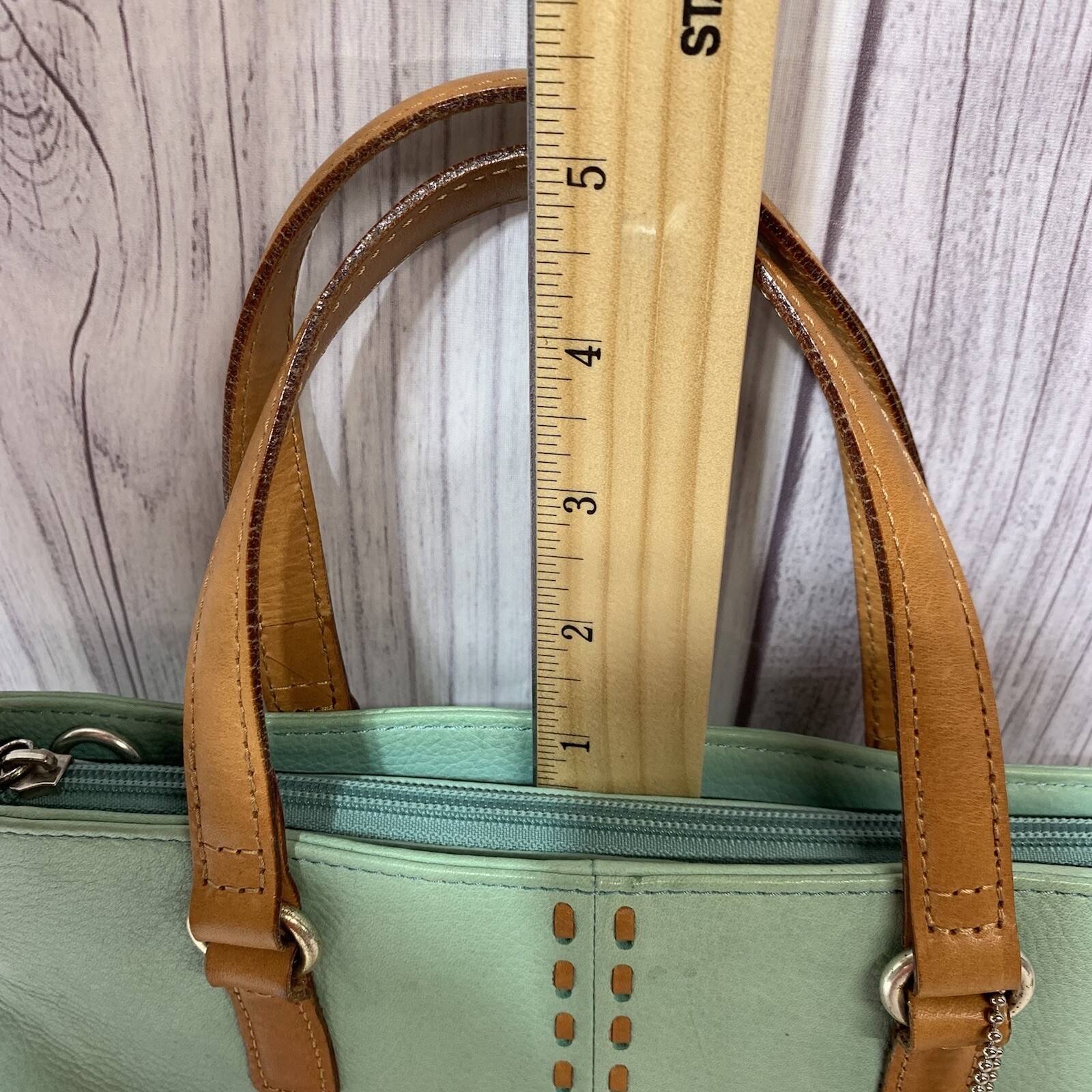 Fossil Pebble Leather Small Mini Satchel Purse Green Triple Entry ZB7013 READ