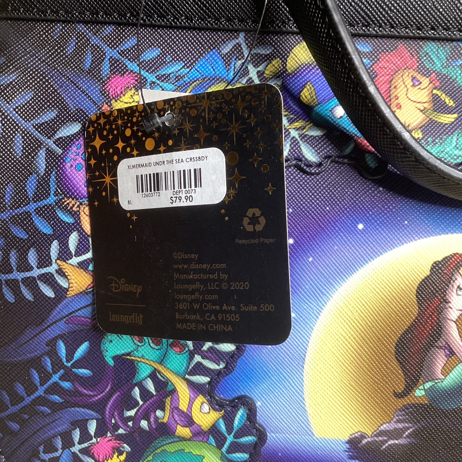 Loungefly Disney Ariel “The Little Mermaid” Black Satchel Shoulder Bag Crossbody