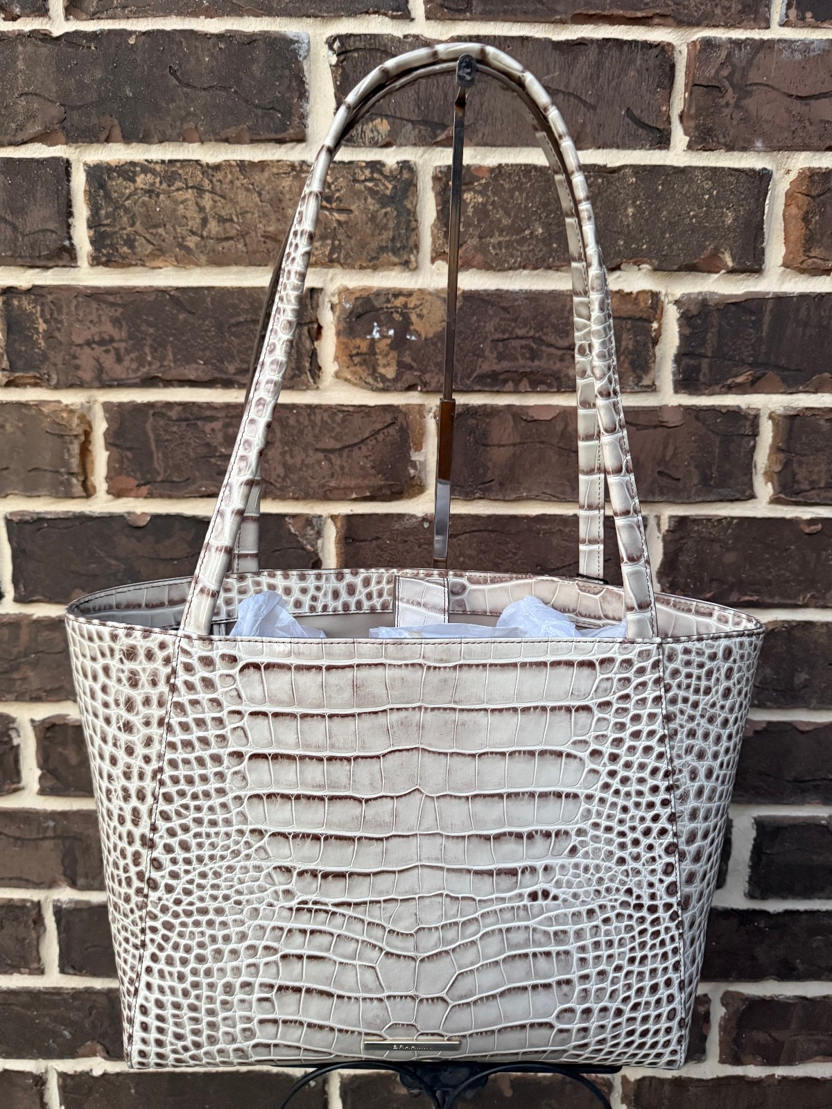 NWT $345 Brahmin Mona Warm Grey Alba Shoulder Tote Leather light weight