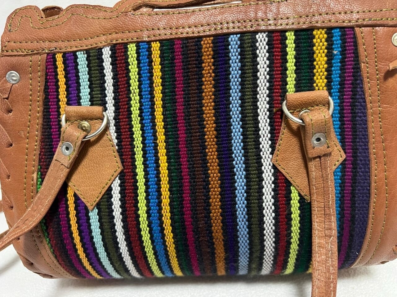 Moroccan leather Women Tote Bag with Suzani Rustic Boho style