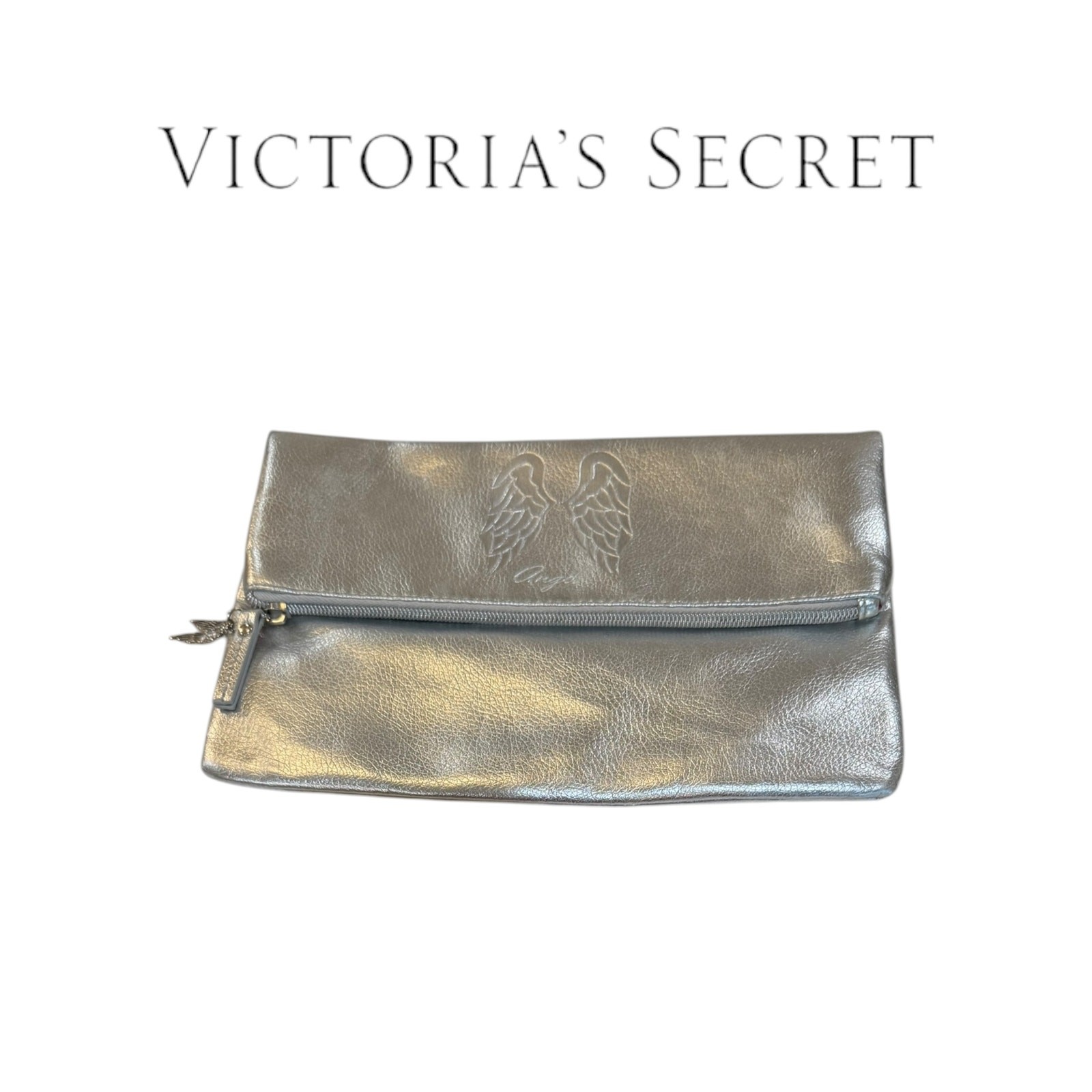 VICTORIA’S SECRET ANGEL WING METALLIC SILVER FOLD OVER CLUTCH HAND BAG PURSE