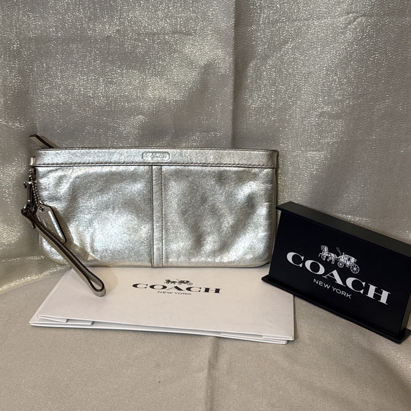 Coach Gold Shimmering Leather XL Wristlet or Clutch STUNNING! ~MC~ w/Coach Box