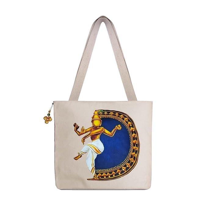 Hand-Printed Tote Bag with Classical Design–Reusable, Zipper Closure For Women