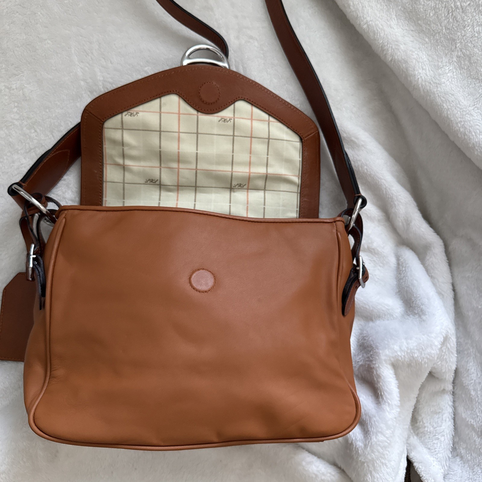 Ralph Lauren Horsebit Leather Shoulder Crossbody Purse Tan Silver Equestrian RLL