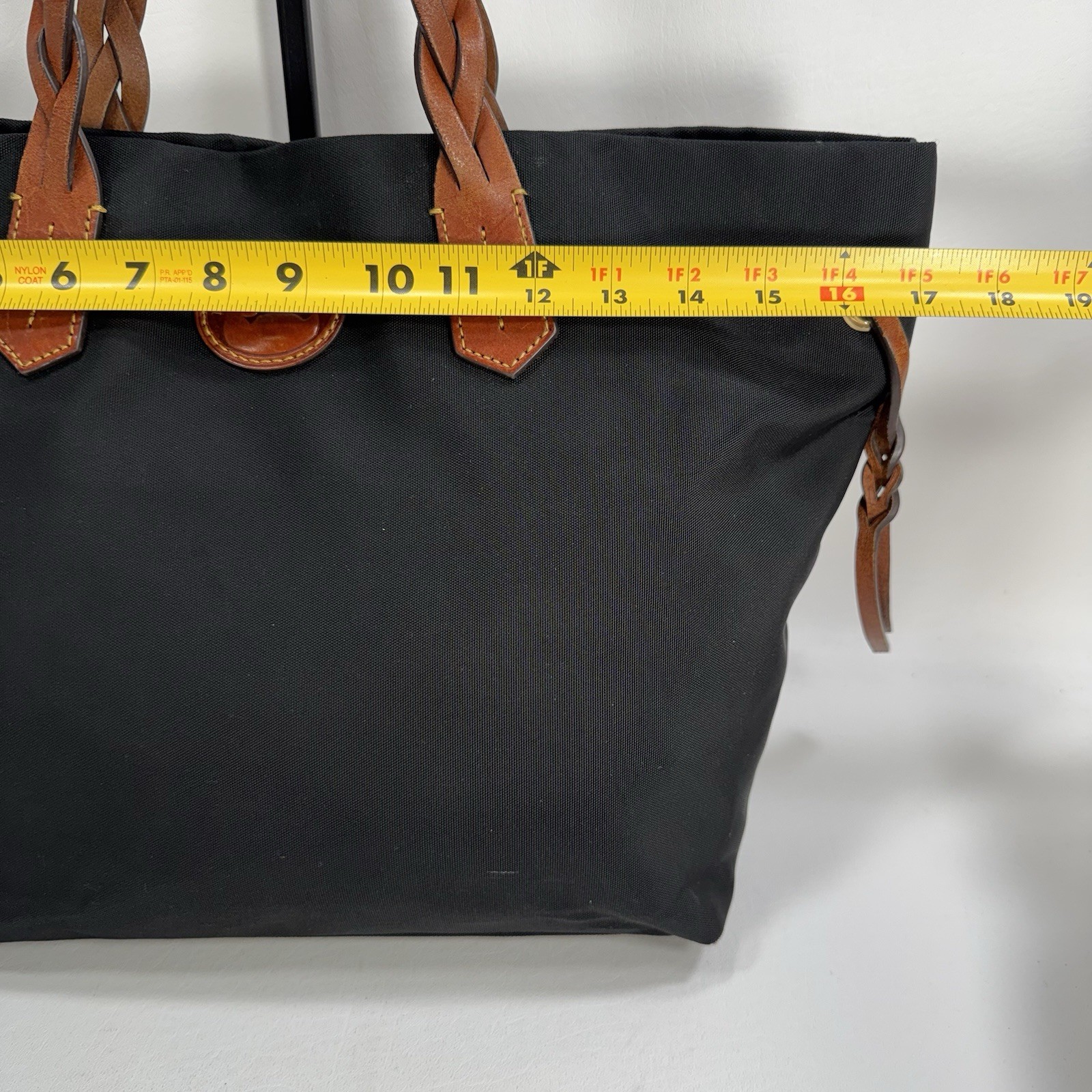 Dooney & Bourke Black Nylon Shopper Tote Bag Brown Leather Braided Duck Logo