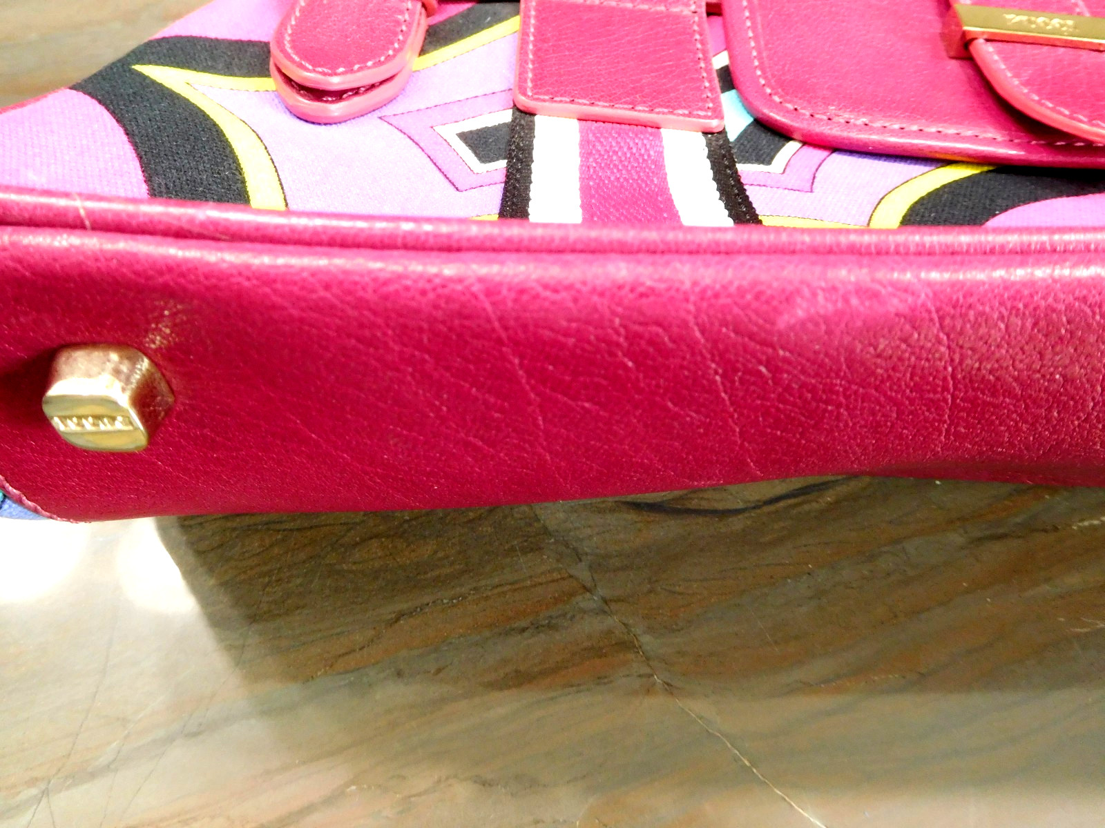 EMILIO PUCCI Womens Handbag Leather Canvas Magenta Pink Multicolor-15×7.5×4.5 in