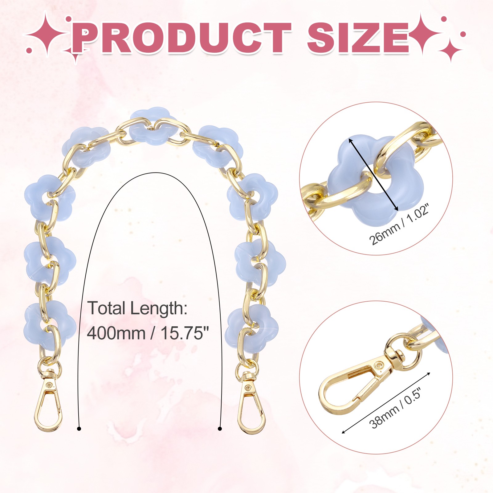 15.7″ Acrylic Chain Strap Flower Purse Extension Decorative Strap Sky Blue
